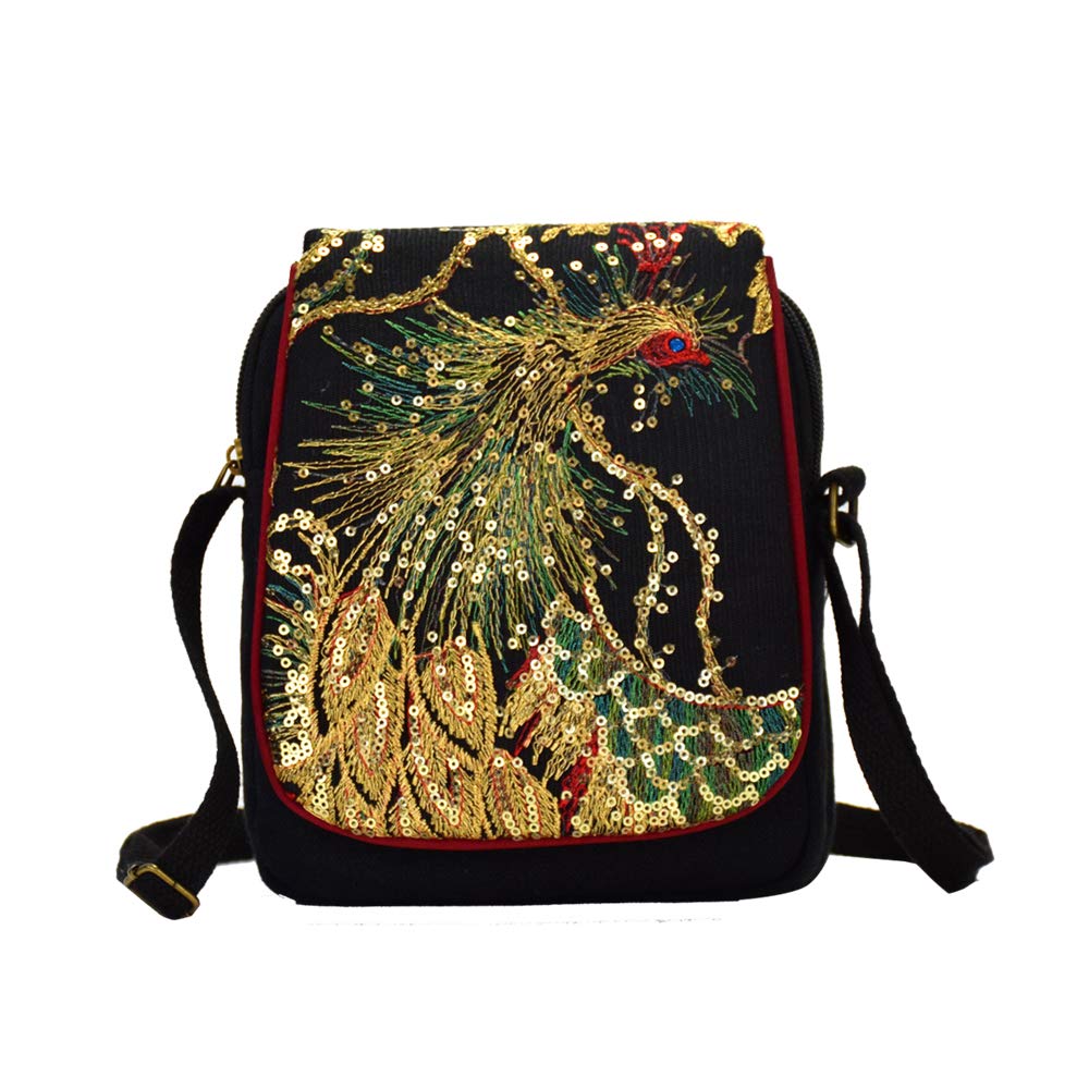 Vintage Boho Crossbody Purse for Women - Phoenix Sequin Wallet with Phone Pocket | Stylish Everyday Bag for Casual Outings, Shopping & Travel