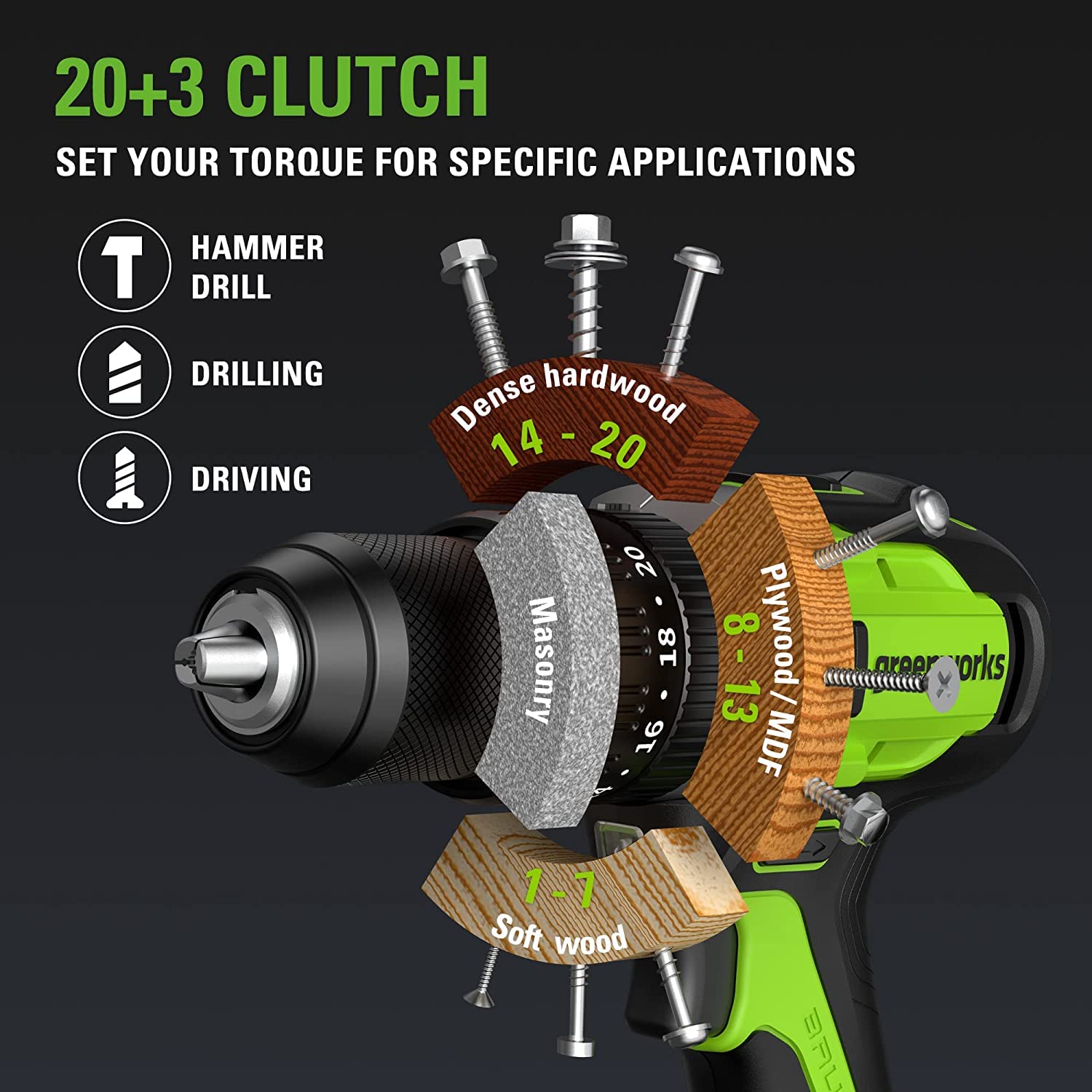 Greenworks 24V Cordless Hammer Drill with 4.0Ah Lithium-Ion Battery & 90-Piece Impact Bit Kit - Perfect for DIY Home Projects, Woodworking, and Professional Construction Work