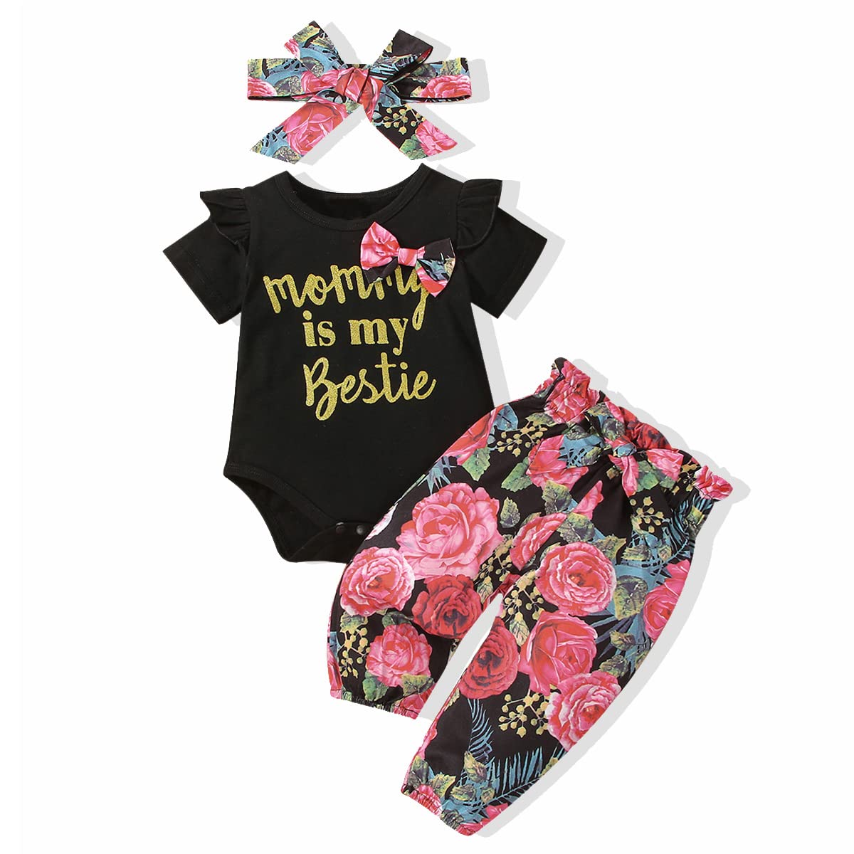 JOPGEEY 3-Piece Newborn Baby Girl Outfit Set - Ruffle Romper, Pants & Headband | Cute Infant Clothes for 0-12 Months | Perfect for Photoshoots, Parties & Daily Wear