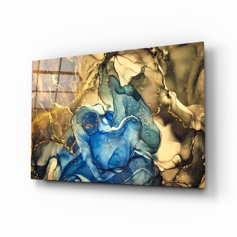 Abstract Blue & Gold Marble Design - Elegant Home Decor for Living Room, Bedroom & Office - Perfect for Wall Art, Tabletop Display & Gift Giving