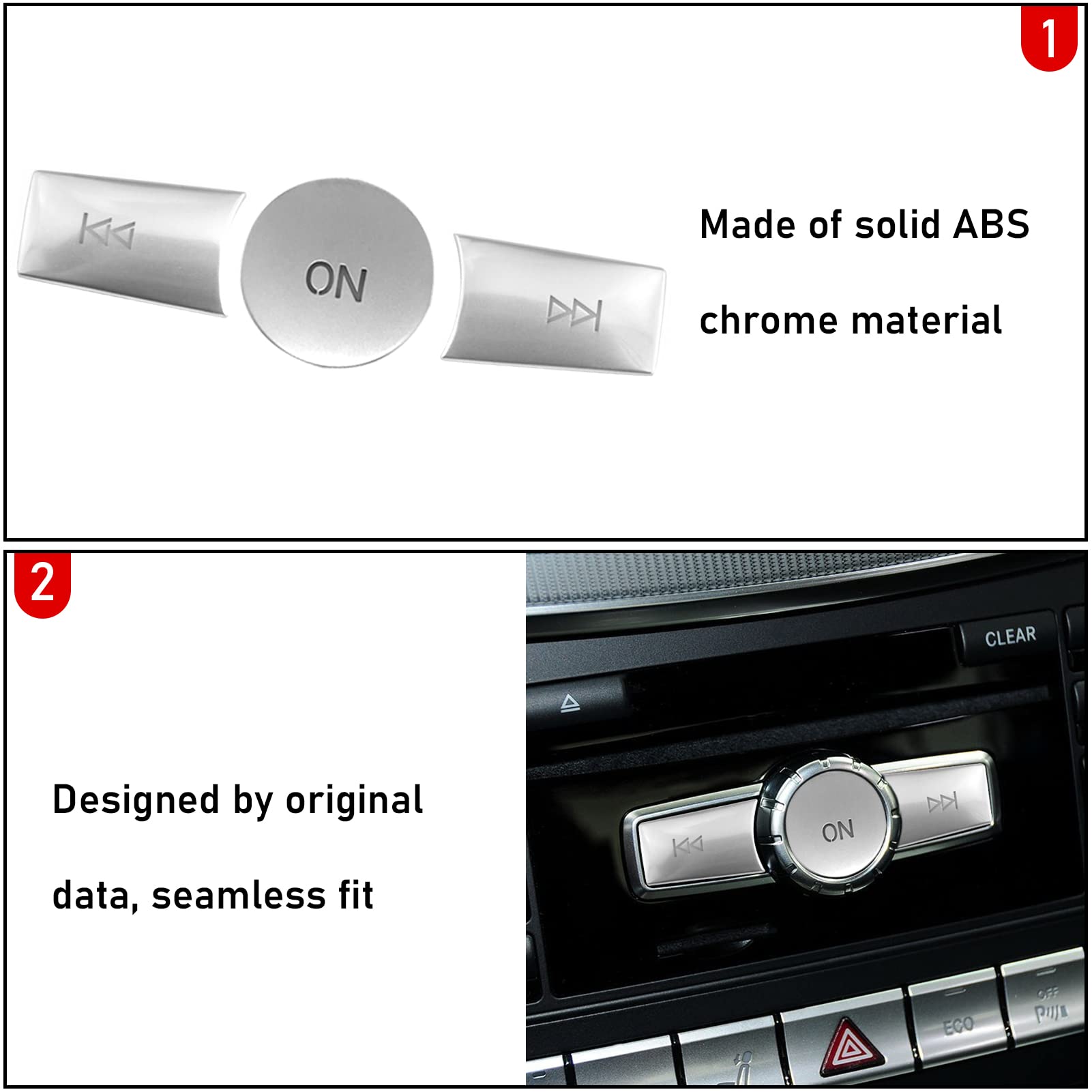 Jaronx Mercedes Benz Radio Button Cover Stickers - Compatible with X204/W204 Models (B W246/C W204/E W212/G/ML W166/CL/SL/CLA/CLS/SLK) - Volume ON Button Protector - Perfect for Car Interior Customization & Protection