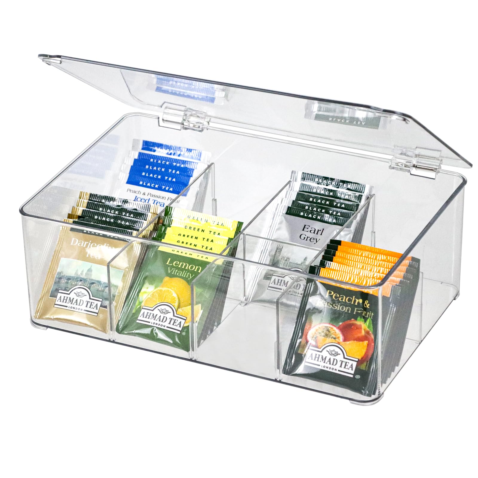 Clear Plastic Tea Bag Organizer with Removable Dividers - Drawer Storage Container for Scarves, Ties, Bras & Accessories - Perfect for Closet, Dresser & Travel Organization