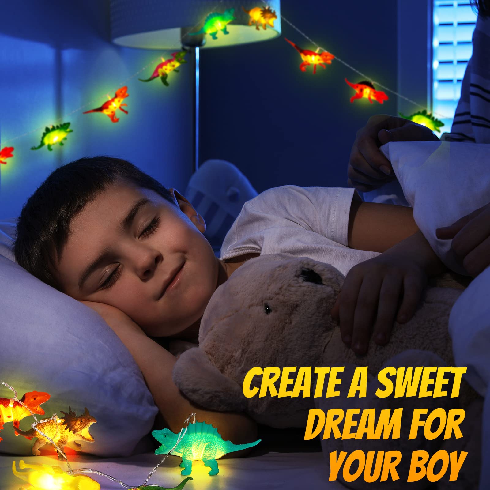 Riakrum LED Dinosaur String Lights - 16.4ft Battery Powered for Bedroom, Tent & Garden Decor