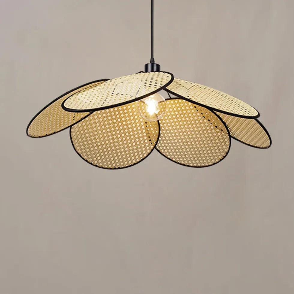 Rattan Pendant Light with Porous Petals - Boho Bedroom Ceiling Fixture for Cozy Home Decor & Relaxing Ambiance