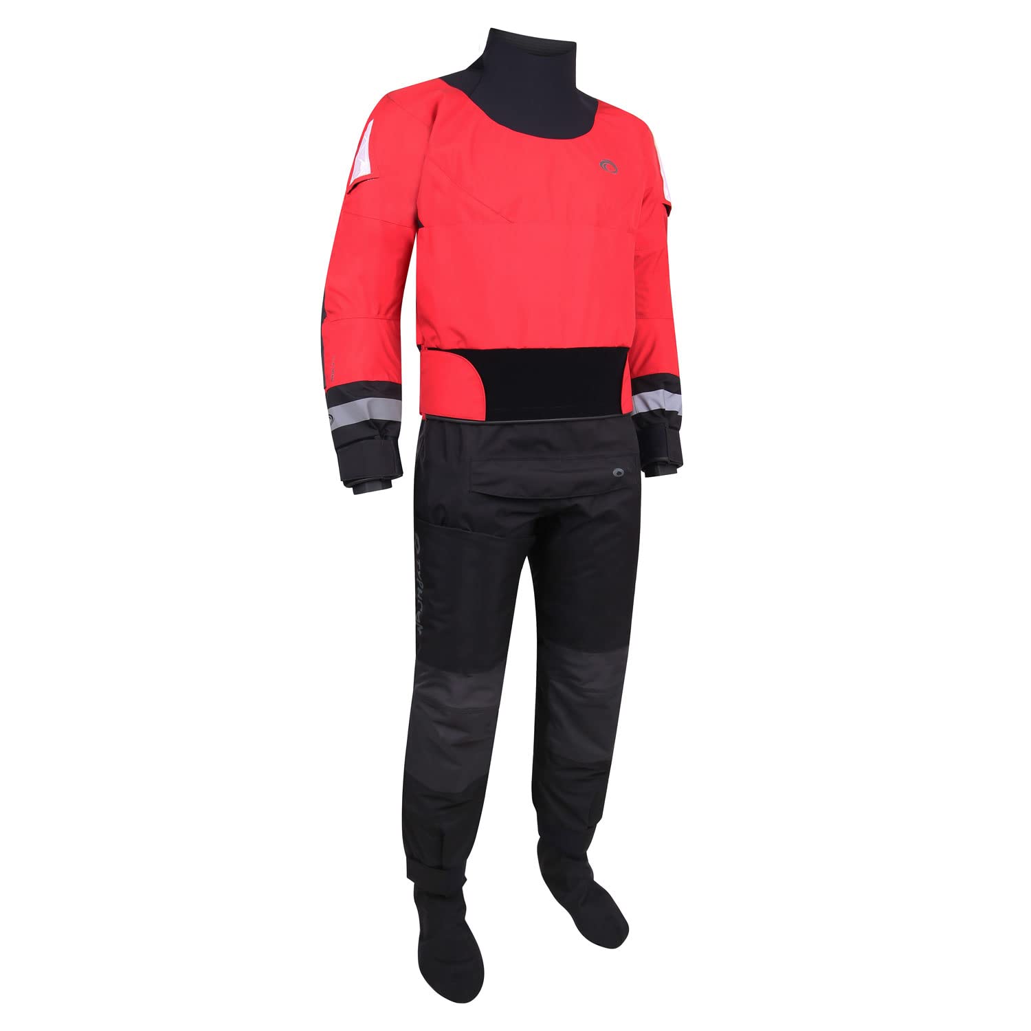 Menai Multisport 4 Back Zip Drysuit - Waterproof & Breathable Dry Suit with Underfleece Lining - Red & Black - Sprayproof Diving & Watersports Gear - Size LM - Perfect for Scuba Diving, Kayaking, and Sailing