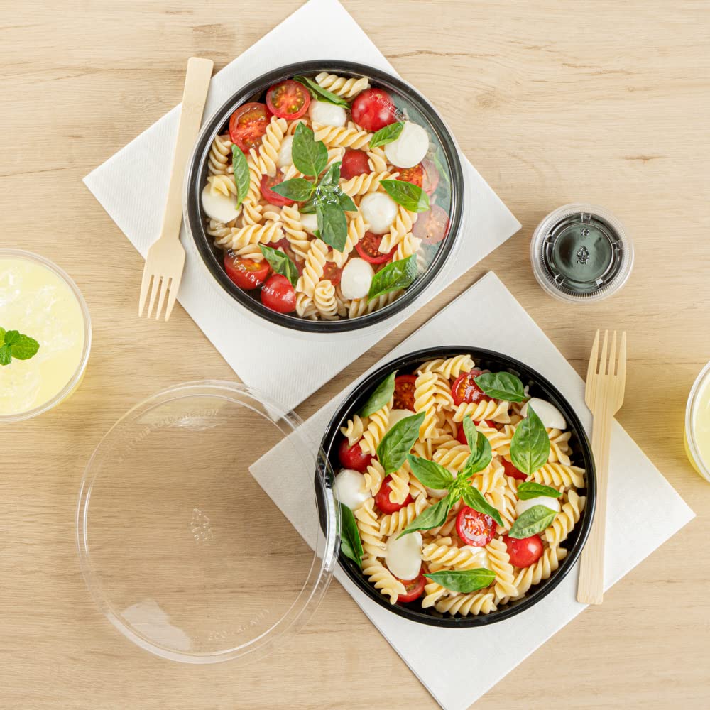 Restaurantware 21oz Recyclable Plastic Salad Bowls - 200-Pack Disposable Large Black Food Containers for Pasta, Salads, Takeout | Eco-Friendly Catering & Party Supplies