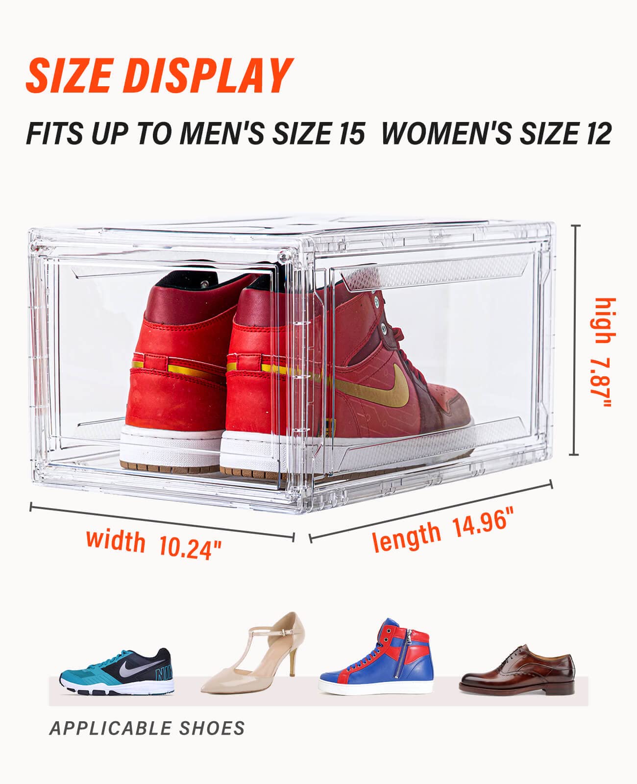 10-Pack Clear Stackable Shoe Storage Boxes with Magnetic Door - Front Opening Shoe Organizer for Sneakers & Large Shoes (14.96