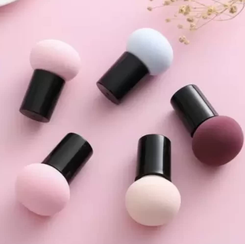 Feelhigh Elastic Soft Mushroom Shape 5-Piece Beauty Blender Set - Flawless Makeup Application for Foundation, Concealer & Powder (Perfect for Travel & Professional Makeup Artists)