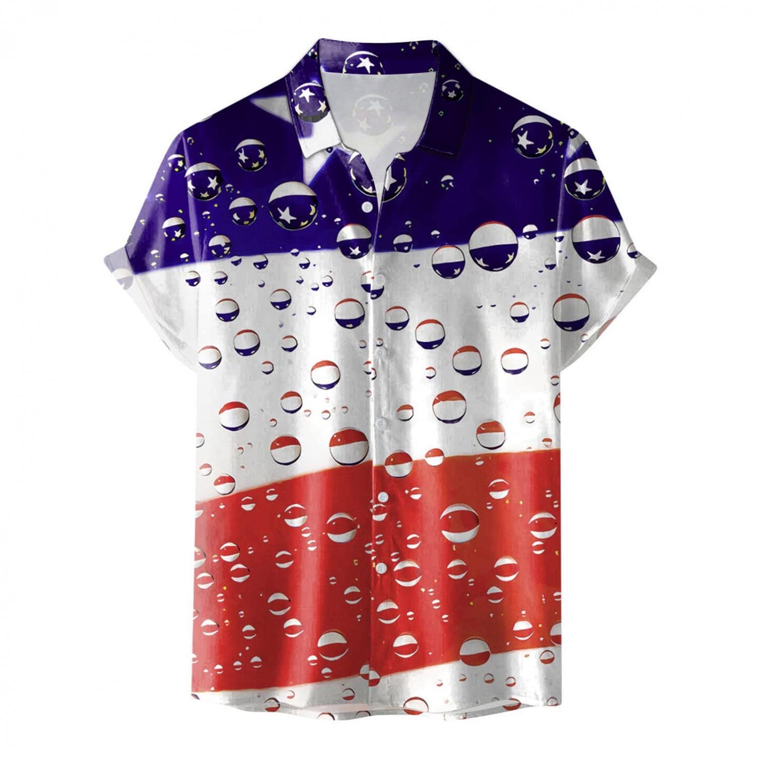 Men's Bowling & Hawaiian Shirts - Short Sleeve American Flag Print Casual Button Down Aloha Dress Shirts for Beach Parties, Luau Events & Retro Style