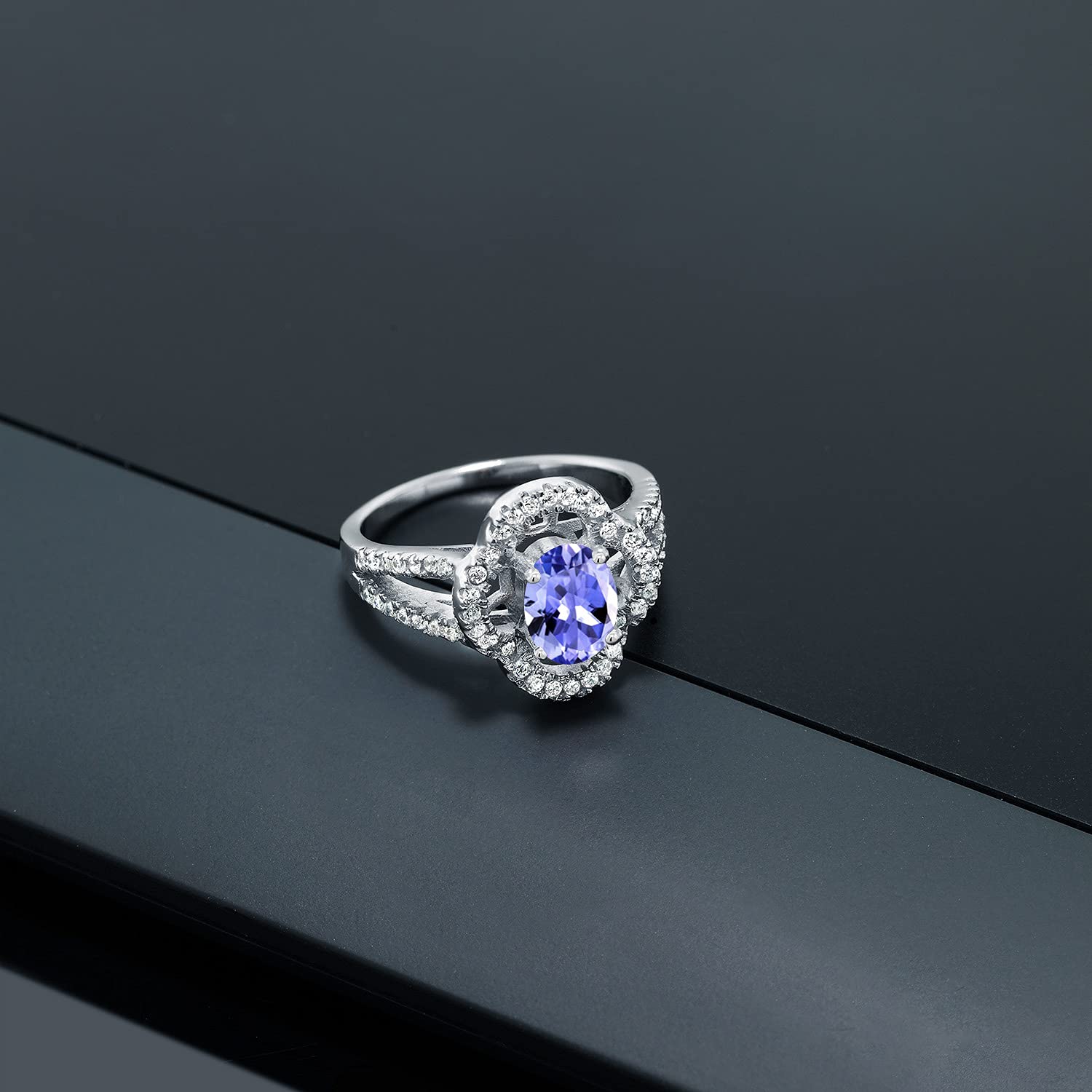 1.53 Ct Oval Blue Tanzanite Sterling Silver Ring for Women - Gem Stone King | Elegant Birthstone Jewelry Gift for Anniversary, Engagement & Special Occasions