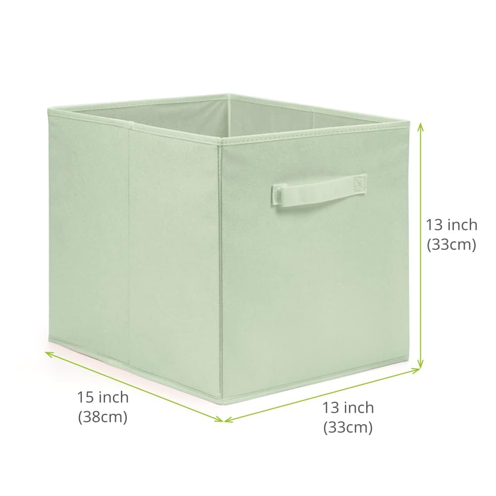 EZOWare Set of 6 Foldable Fabric Storage Bins, 13x15x13 Inch Collapsible Organizer Cubes with Handles for Clothes, Toys, Nursery - Pastel Green | Space-Saving Home Organization for Closet, Shelves & Kids Room