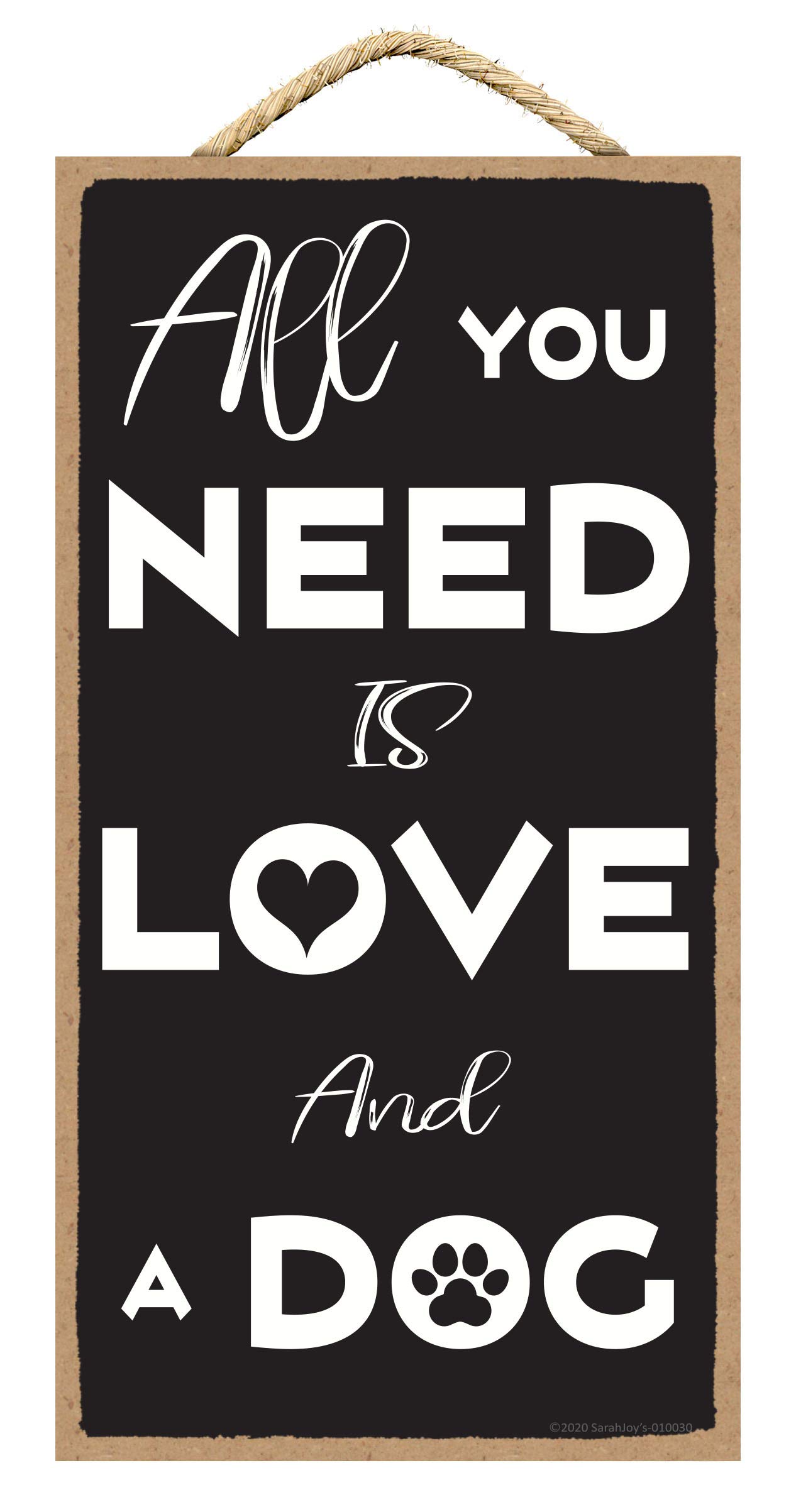 Dog Wall Decor - Pet Room Signs - Home Decor for Dog Lovers - 5x10 Inch Wooden Dog Sign (Love and Dog Theme) - Perfect for Living Room, Bedroom or Dog Nursery