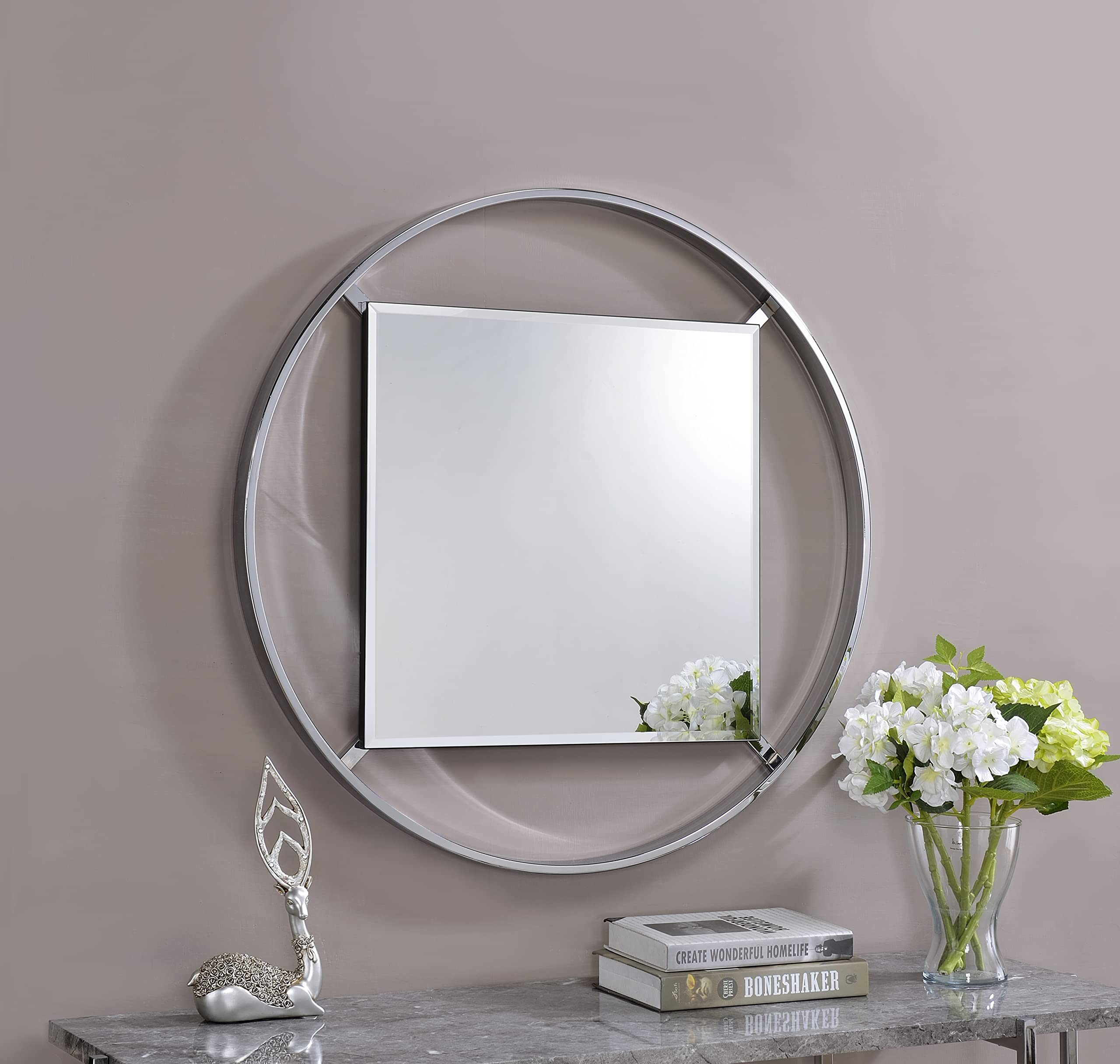 HOMES: Inside + Out Cosner Transitional Metal Framed Wall Mirror - Chrome Finish for Bathroom, Bedroom & Living Room - Perfect for Vanity, Entryway & Home Decor