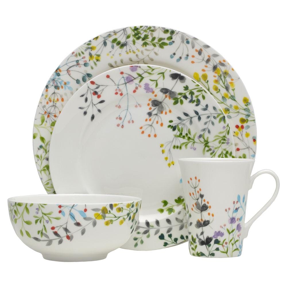 Tivoli Garden 16-Piece Dinnerware Set - Service for 4 People, Porcelain Dinner Plates, Bowls & Mugs - Elegant Tableware for Family Dinners, Parties & Restaurant Use