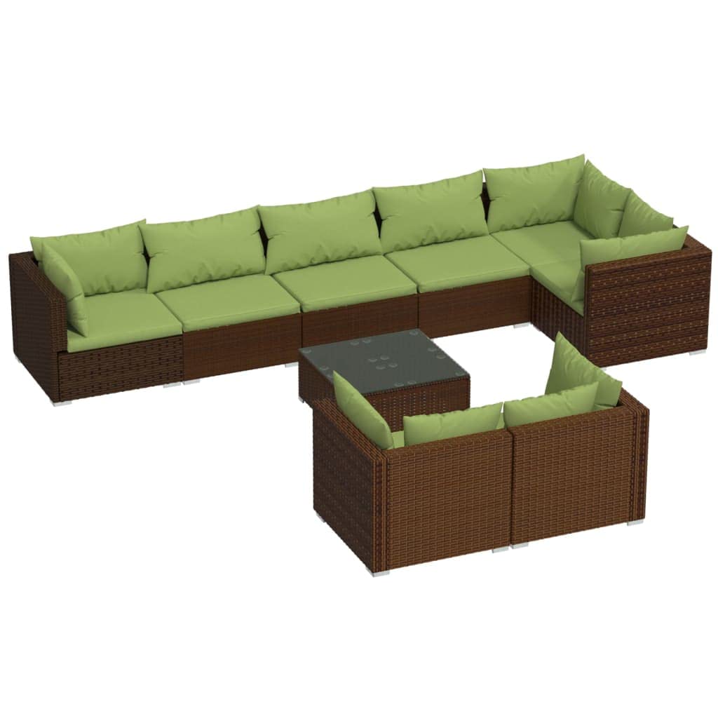 9-Piece Brown Poly Rattan Patio Lounge Set with Cushions - Durable Weather-Resistant Modular Outdoor Furniture, Lightweight & Easy to Move - Perfect for Poolside, Garden, Deck or Backyard Relaxation