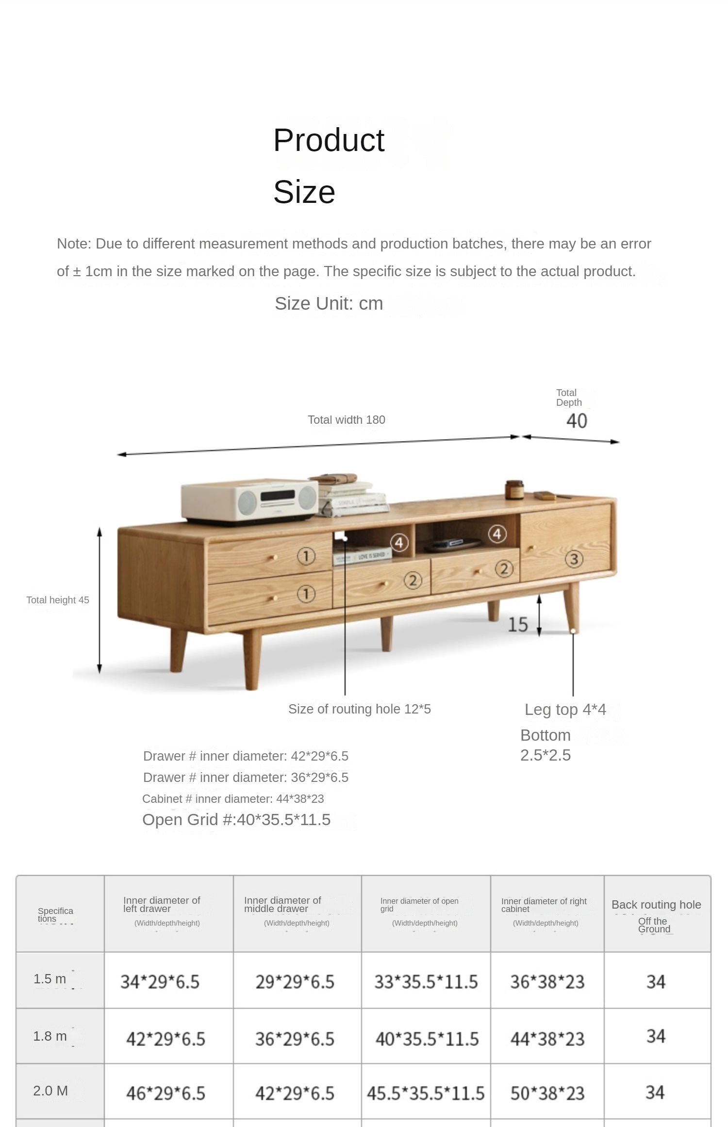 Solid Oak Wood TV Stand - Modern Entertainment Center with Storage Shelves for Living Room, Bedroom & Home Theater