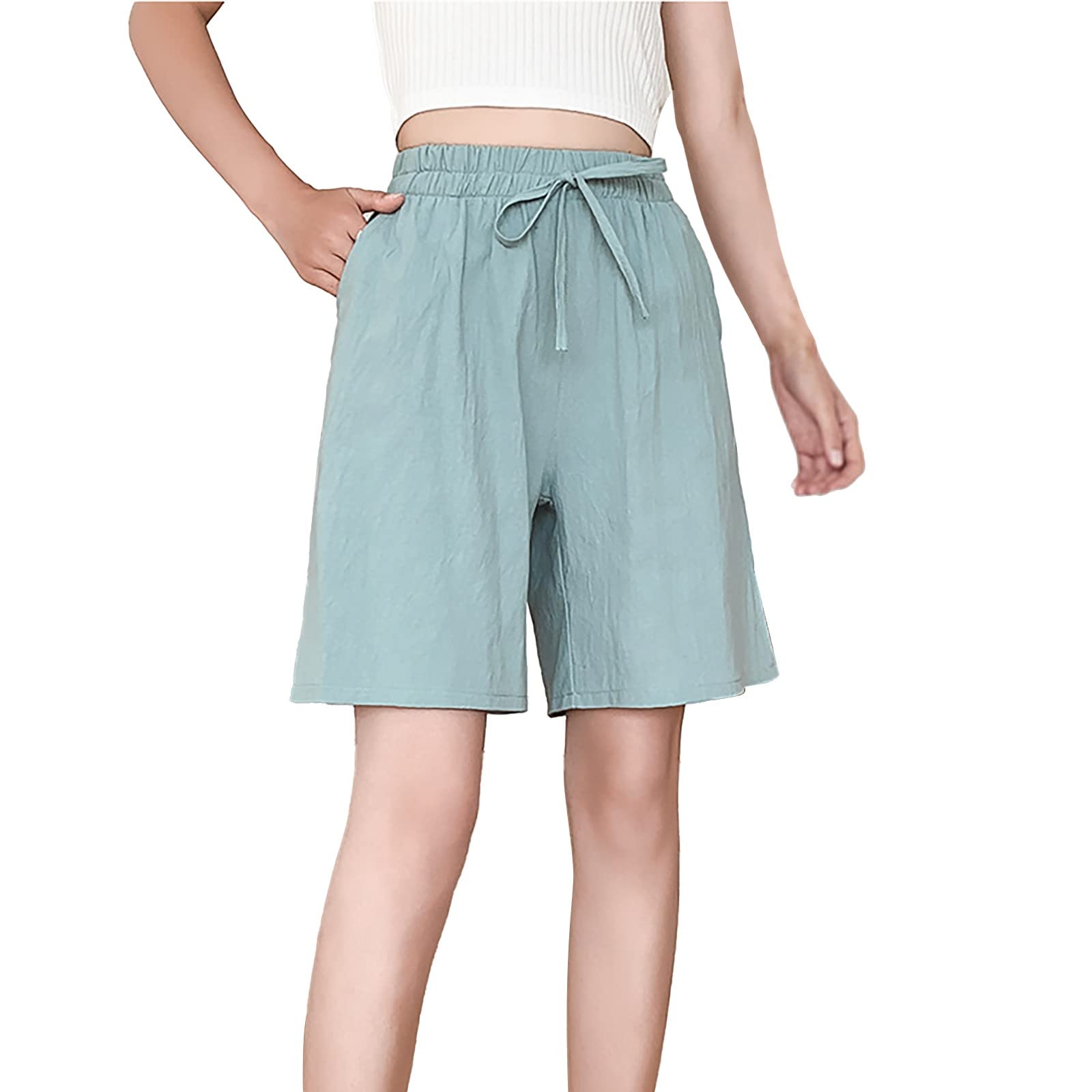 Rvidbe Plus Size Women's Summer Shorts - Elastic Waist Bermuda Casual Wide Leg Shorts with Pockets for Outdoor Activities and Travel