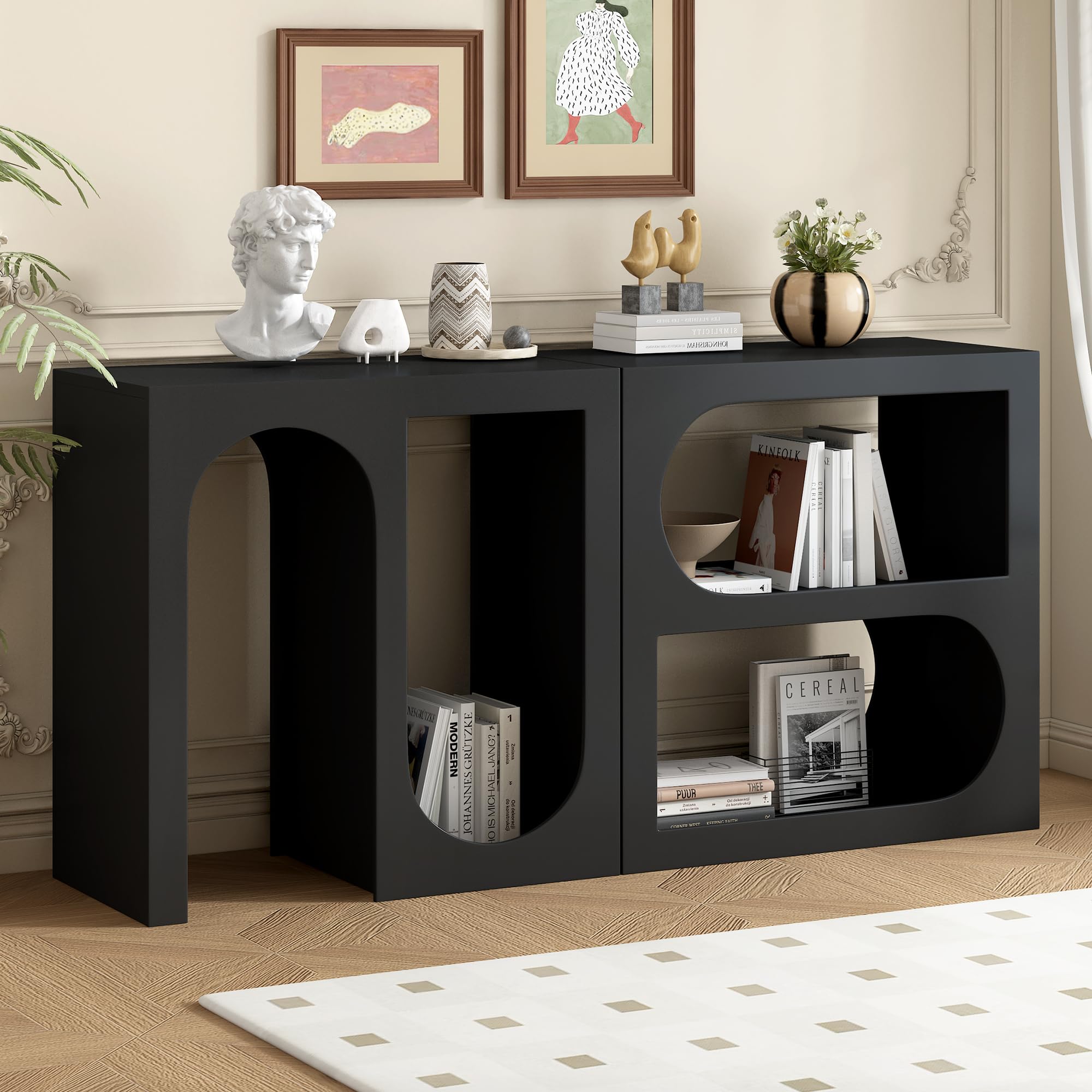 Modern Entryway Console Table with Open Storage Shelves - Free-Combination Hallway Foyer Sofa Table for Living Room, Bedroom & Office (Black) - Perfect for Small Spaces & Home Decor