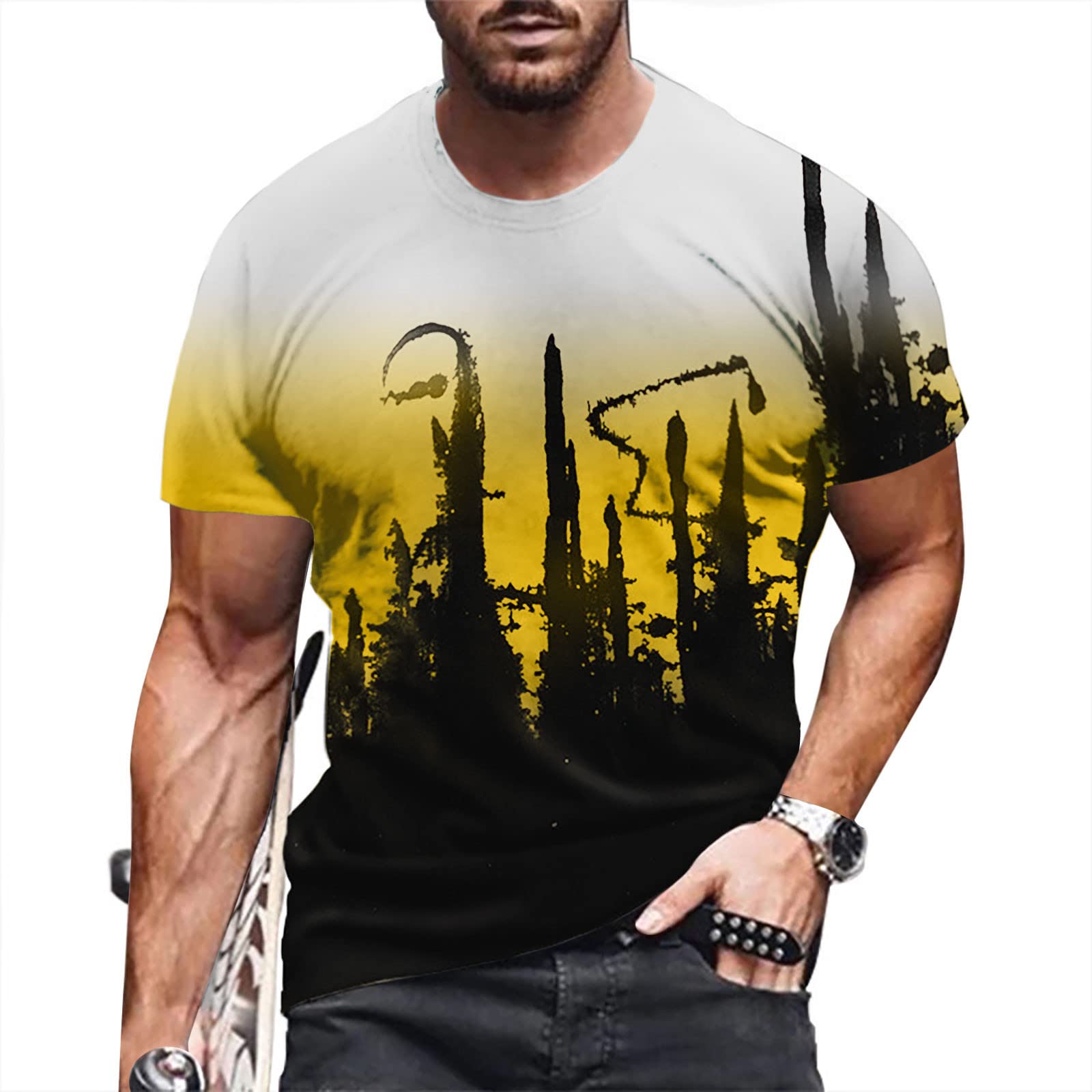 Pinbao 3D Gradient Graphic Men's T-Shirt - Summer Crew Neck Casual Tee for Outdoor & Streetwear
