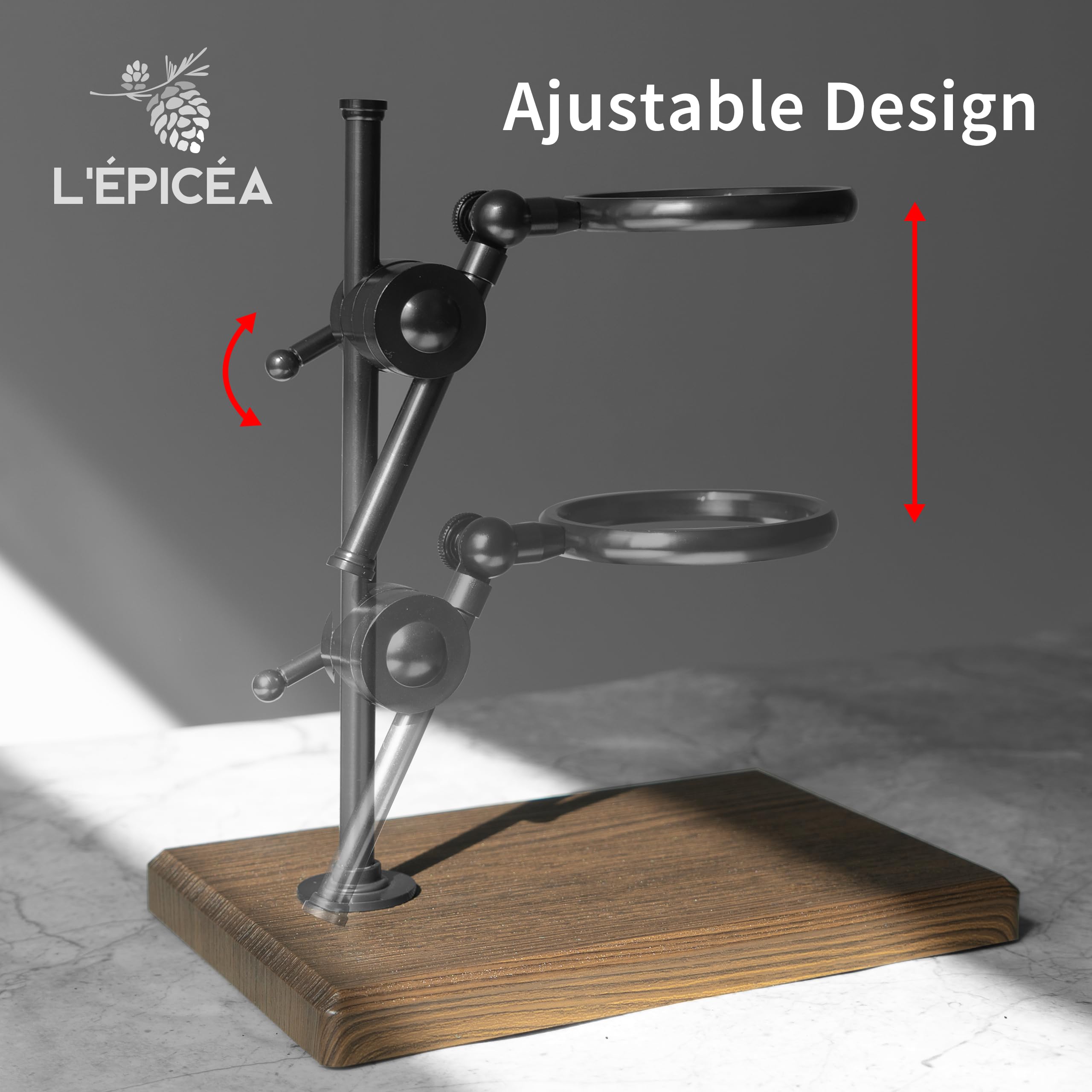 Premium Pour Over Coffee Maker Set - Stainless Steel Adjustable Stand with Wooden Base, Glass Carafe & Paper Filters - Ideal for Home Brewing, Office Use & Specialty Coffee Lovers (Black)