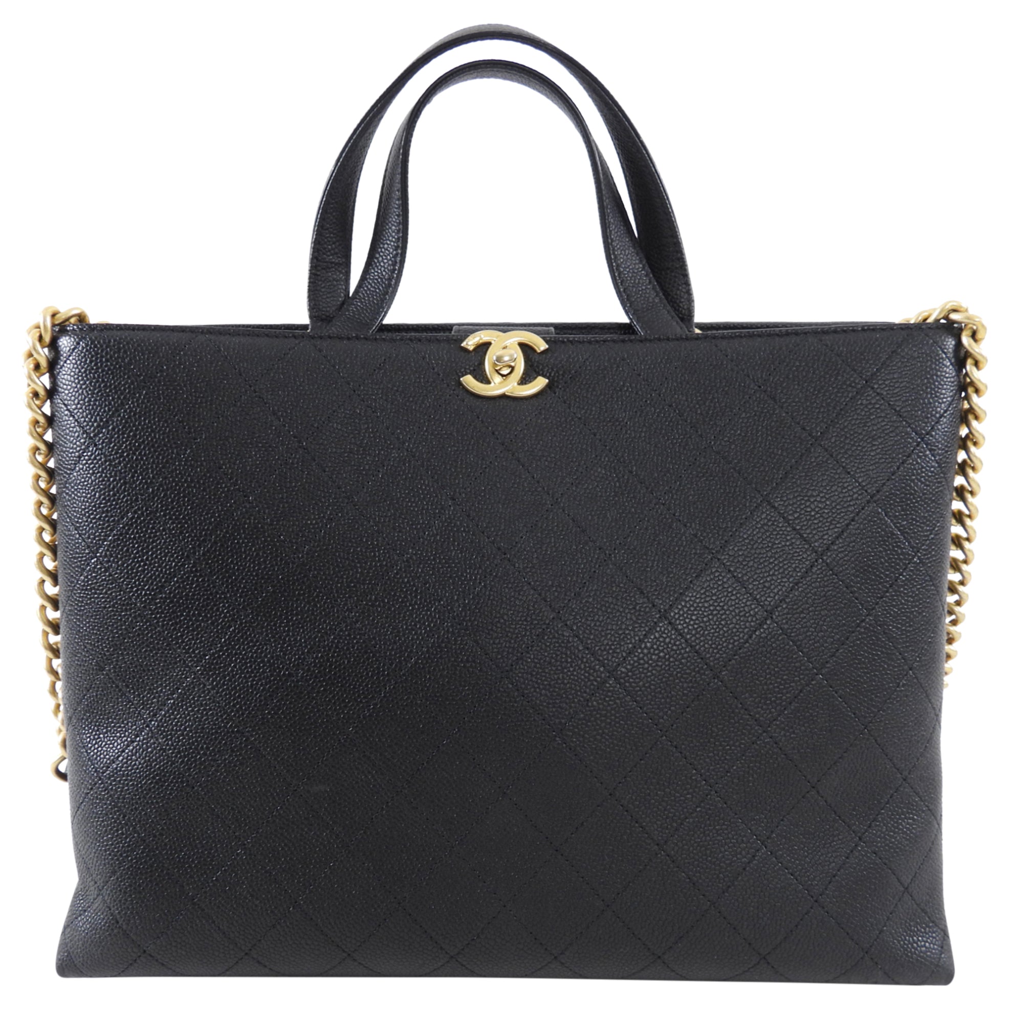 Chanel Black Stitched Caviar Leather Chic Affinity Tote Bag for Women - Luxury Designer Handbag for Work, Travel & Everyday Use