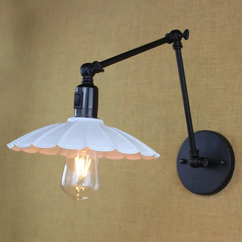 Vintage Flower Lampshade Swing Arm Wall Light - Adjustable Reading Light for Bedroom, Living Room & Study Room