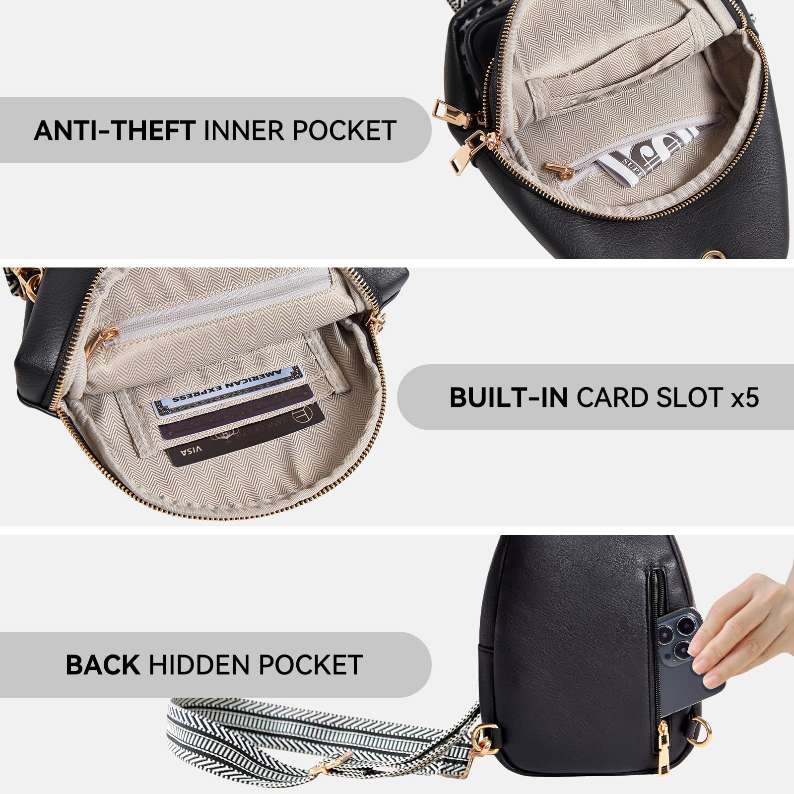 Women's Leather Crossbody Sling Bag - Travel Fanny Pack for Outdoors & Daily Use