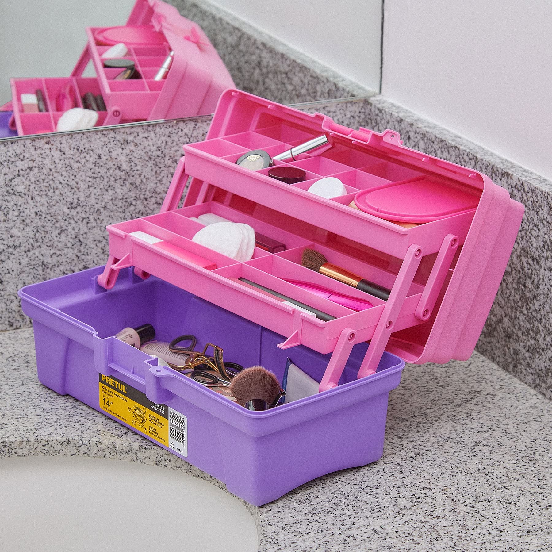 Pretul 14' Pink & Purple Cosmetic Organizer Box - Perfect for Makeup Storage, Travel & Vanity Organization