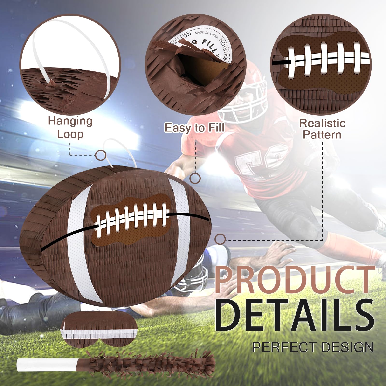 Football Pinata with Stick - Kids Sports Party Decor for Birthday Games