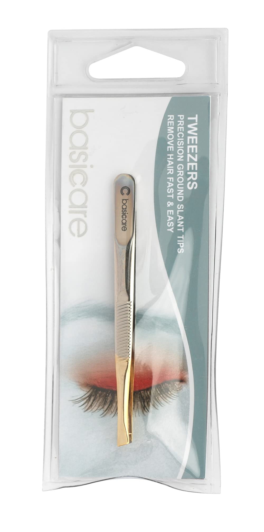 Basicare Stainless Steel Gold Precision Slant Tip Tweezers for Ingrown Hair Removal - Professional Eyebrow & Facial Hair Plucking Tool for Daily Beauty Care - Perfect for Grooming, Makeup Application, and First Aid Kits