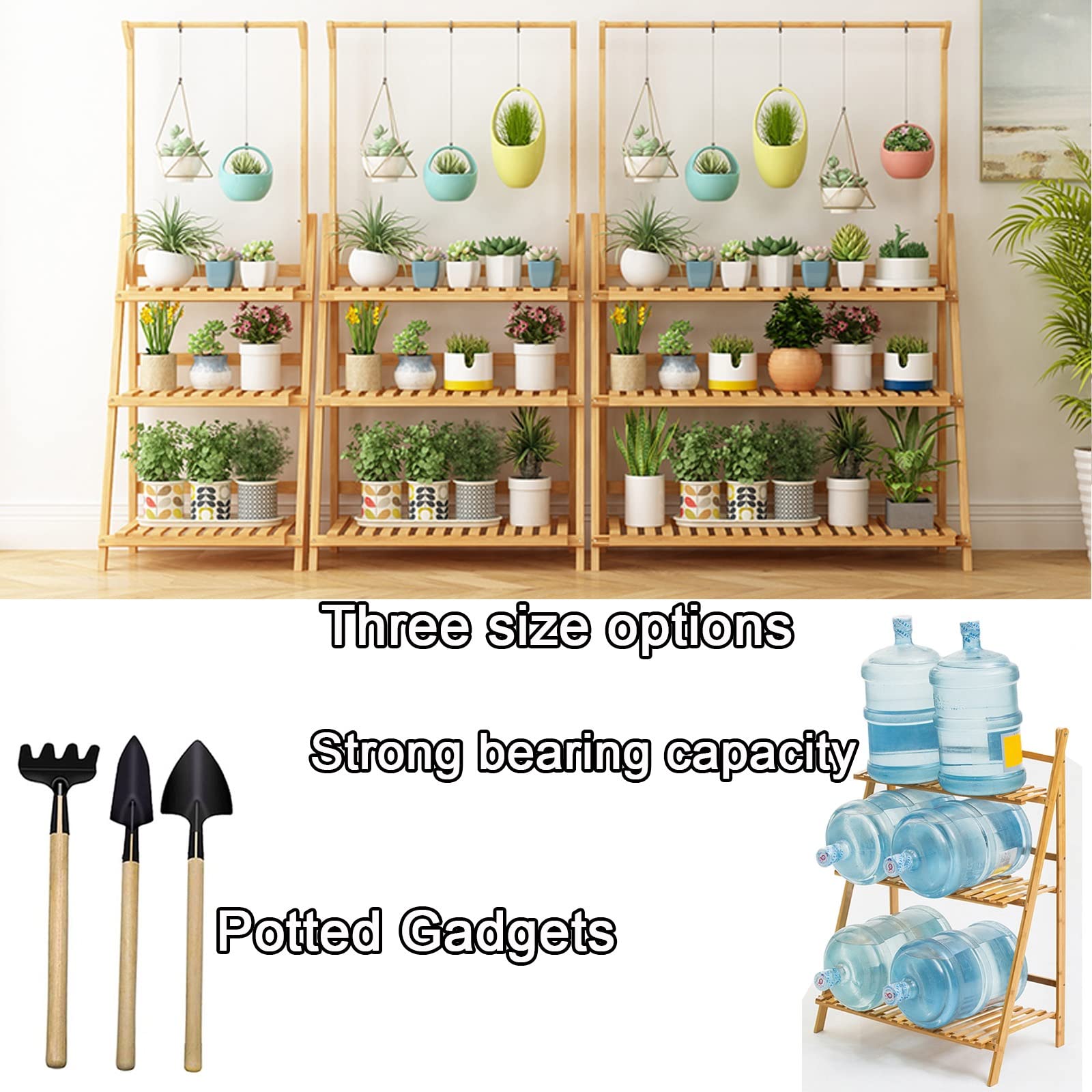 LIGUOYI 3-Tier Bamboo Plant Stand - Foldable Flower Pot Holder Shelf for Indoor & Outdoor Plants | Perfect for Garden, Balcony, Living Room & Patio Decor | Space-Saving Multi-Tier Plant Display Rack