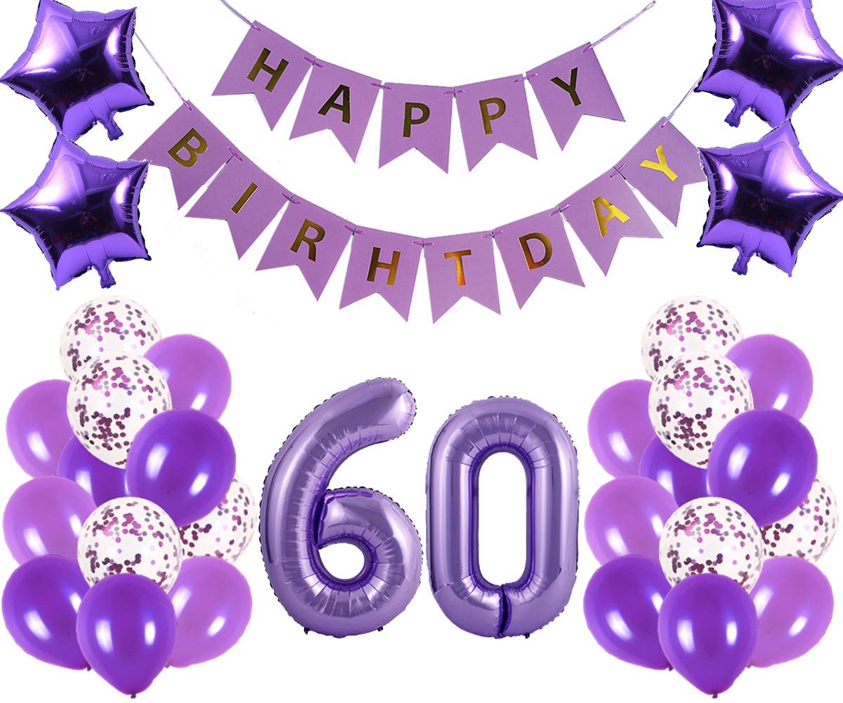 60th Birthday Party Decorations Kit - Happy Birthday Banner, Number 60 Balloons & Purple Party Supplies for Milestone Celebrations | Perfect for Retirement Parties, Anniversary Events & Grandparent Birthdays