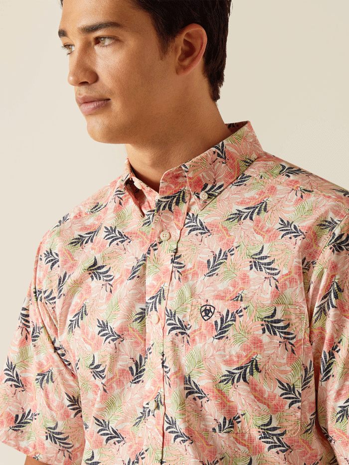 Ariat Men's Ty Fitted Short Sleeve Shirt - Tea Rose Coral (Style 10048423) | Comfortable Casual & Work Shirt for Outdoor Activities