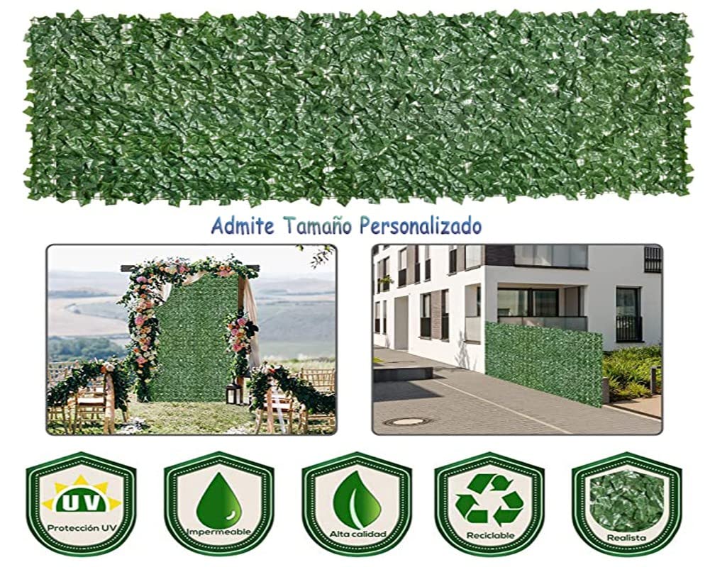 Artificial Hedge Fence Screen - 1.5m Fake Garden Privacy Wall Panels, Expandable Faux Ivy Vine Fencing for Outdoor Decor, Patio & Backyard Landscaping (Size: W623)