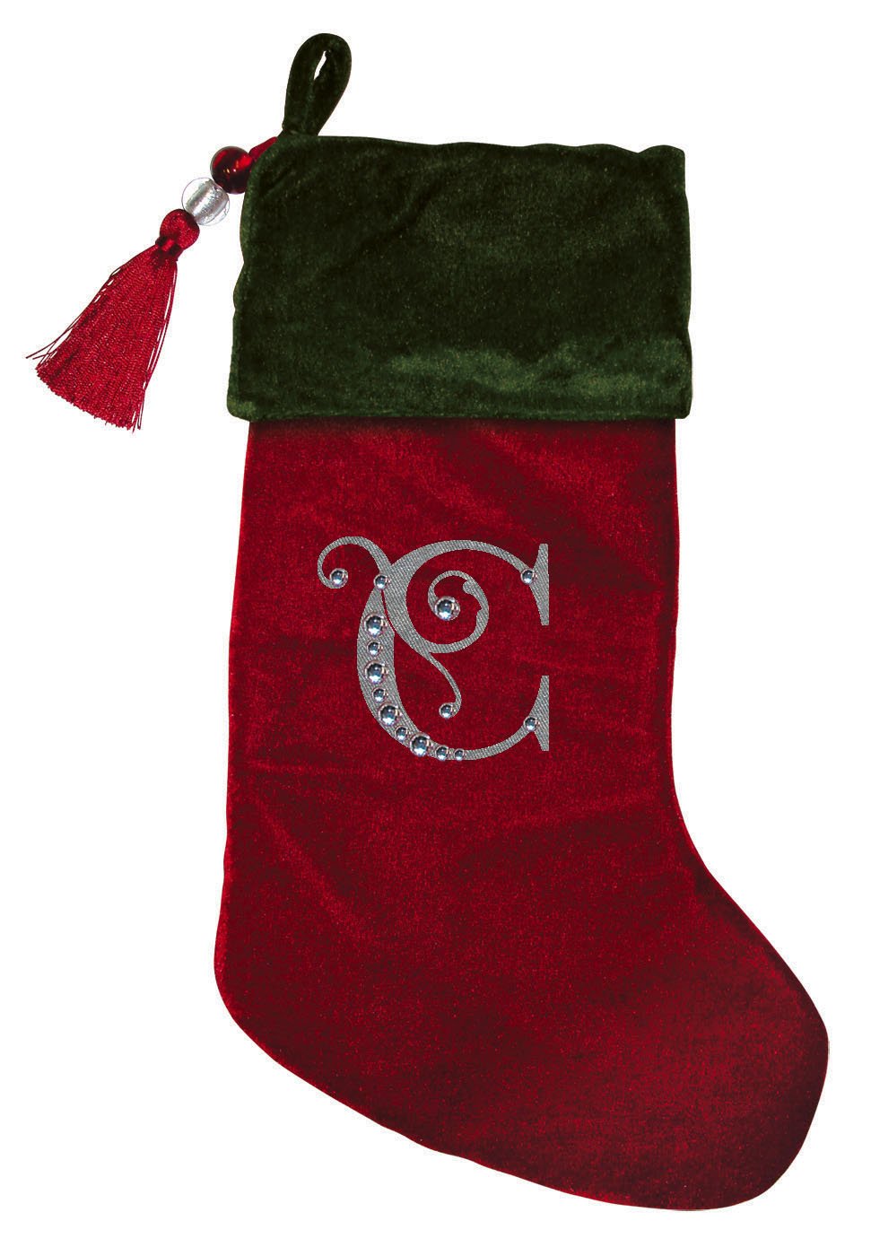 Evergreen 8.5x18.5 Inch Red & Green Velvet Christmas Stocking with Tassel - Perfect for Holiday Decorations, Fireplace Mantel, and Gift Giving