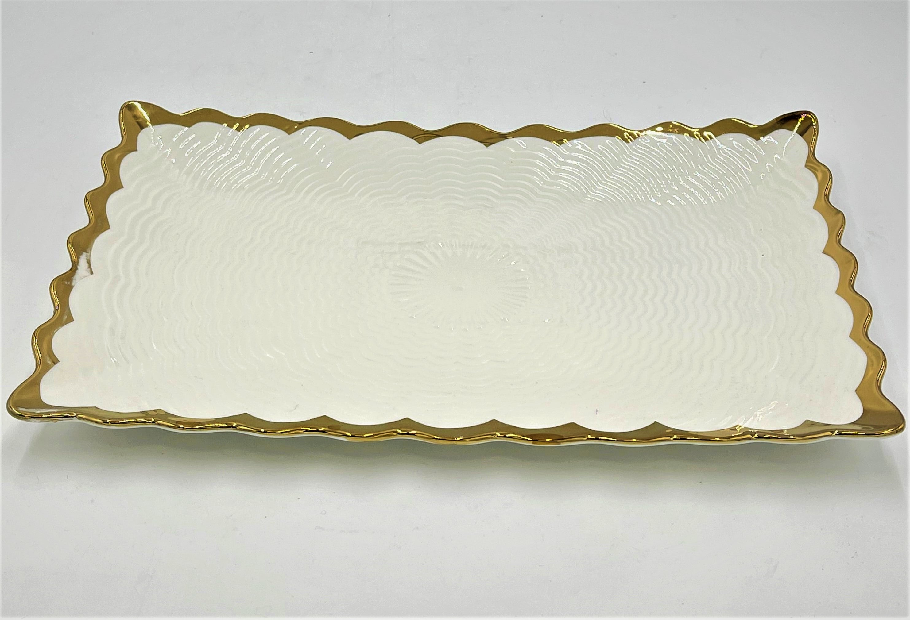 14x8.75 Inch Gold Rim Rectangular Plate - Set of 24 - Perfect for Parties, Weddings, and Catering Events