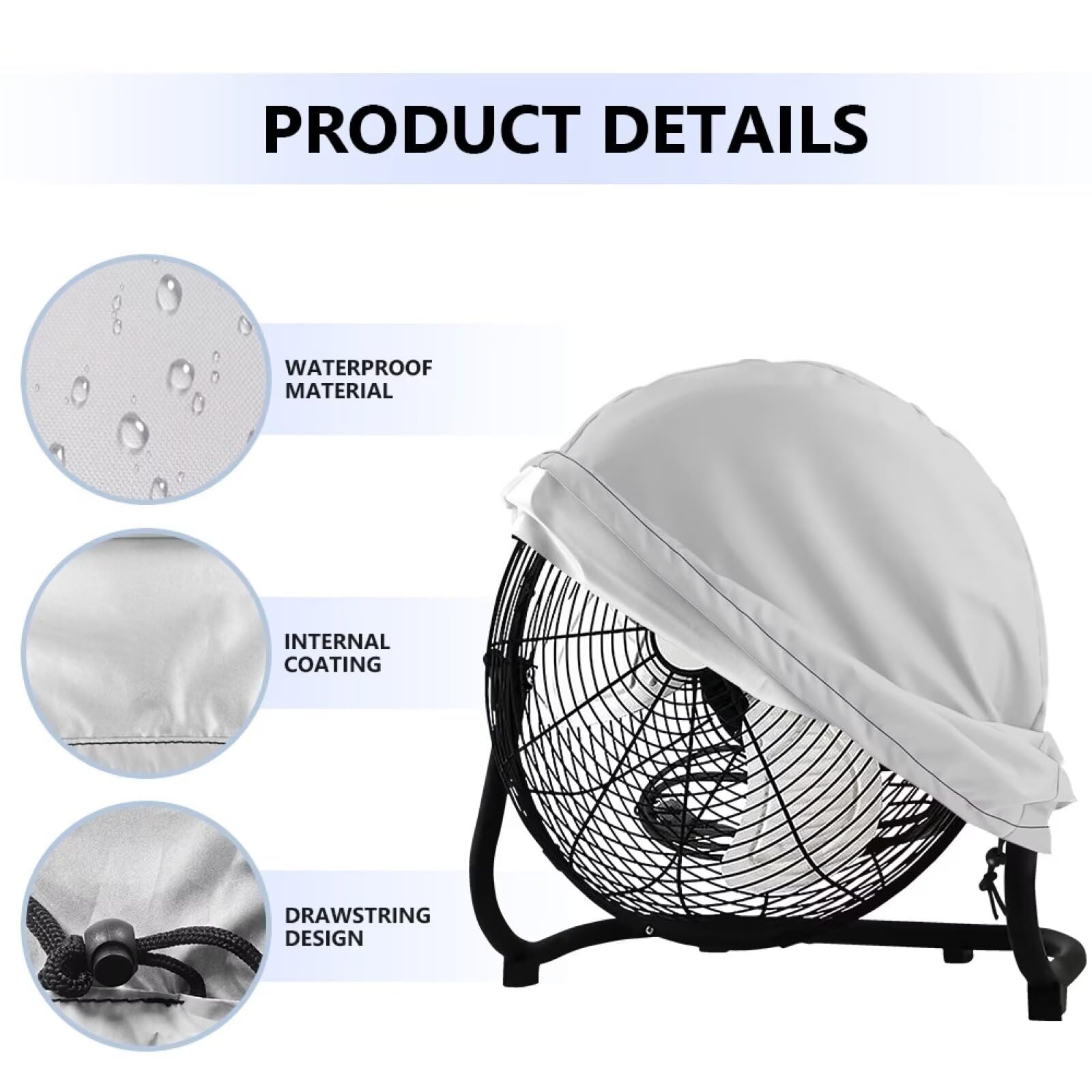 Light Gray Waterproof Dustproof Industrial Drum Fan Cover for Floor Fans - Perfect for Factory, Office, and Warehouse Use