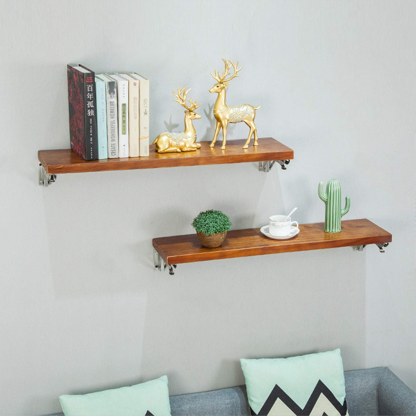 Heavy Duty Narrow Floating Shelf with Stainless Steel Brackets - 31.5 Inch Rustic Wall Mounted Shelf for Kitchen, Bathroom & Living Room - Perfect for Storing Books, Decor, Utensils & Picture Frames (80cm)
