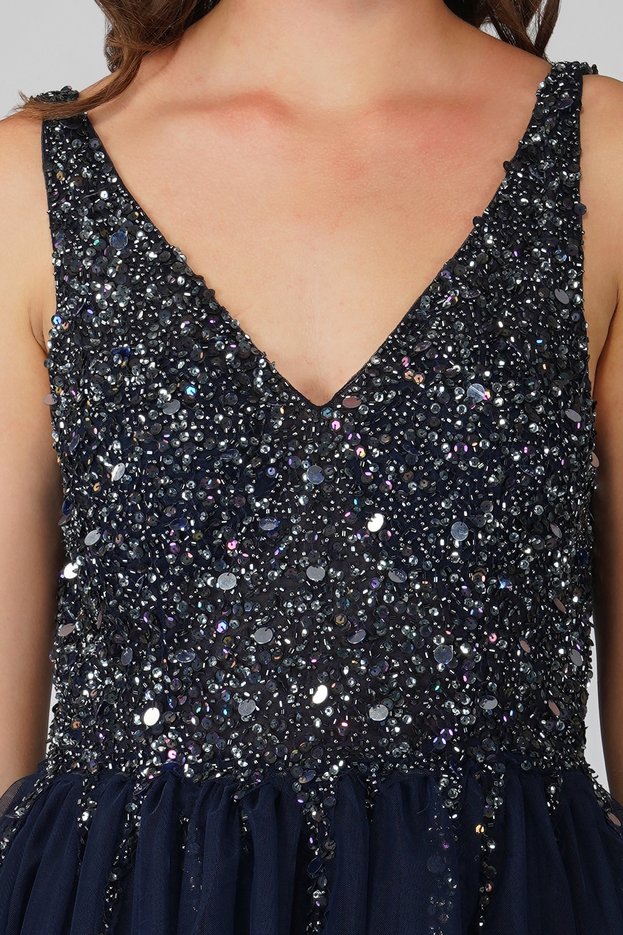 Elegant Dark Blue Embellished Mini Dress for Women - Perfect for Cocktail Parties, Date Nights & Special Occasions