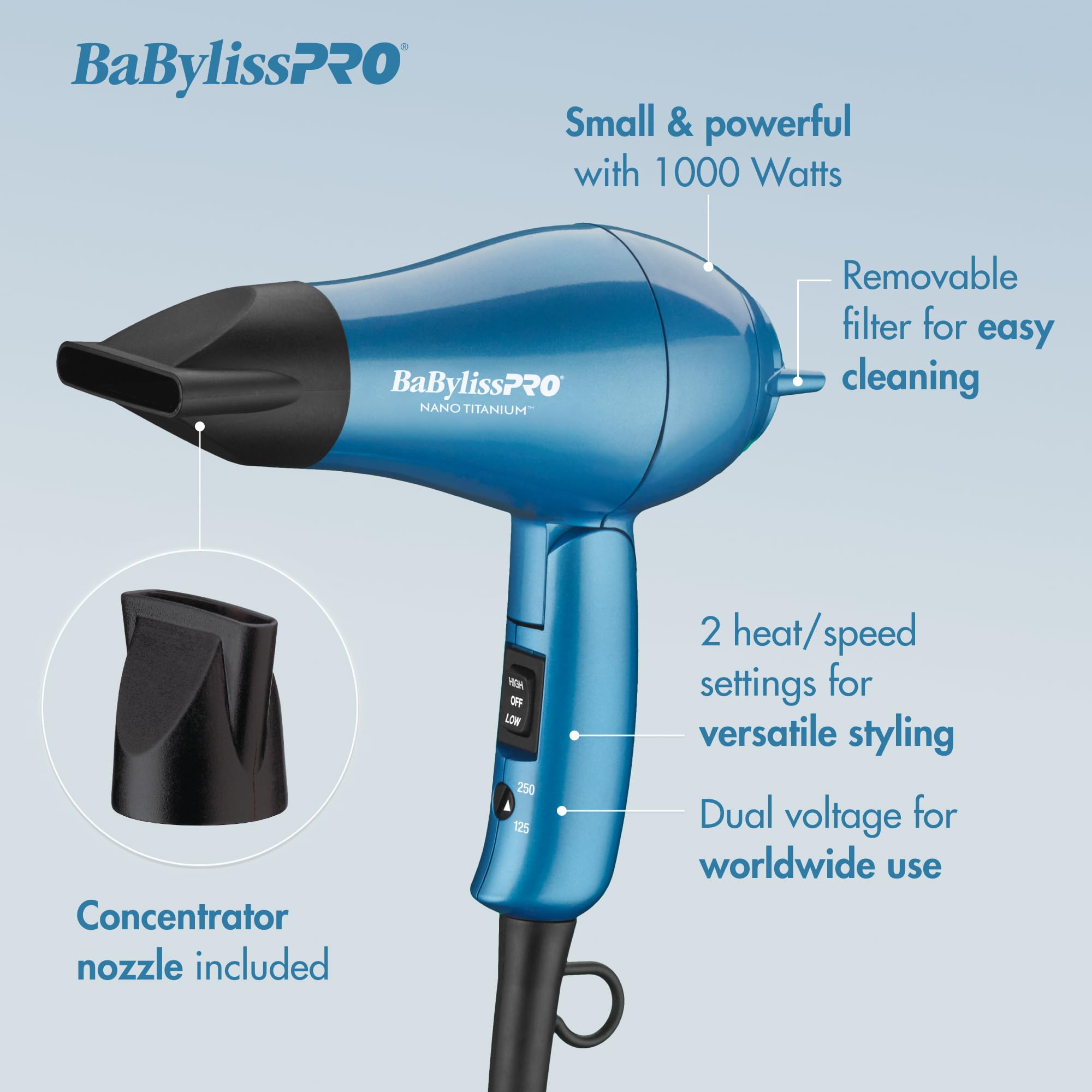 BaBylissPRO Nano Titanium 2000W Professional Hair Dryer with Ionic Technology - Fast Drying for Salon-Quality Blowouts at Home