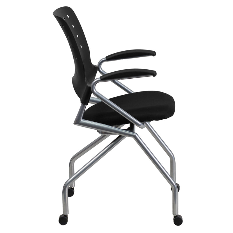 FLASH Galaxy Mobile Nesting Chair with Arms & Black Fabric Seat - Compact Folding Chair for Outdoor, Camping, Picnics & Home Use