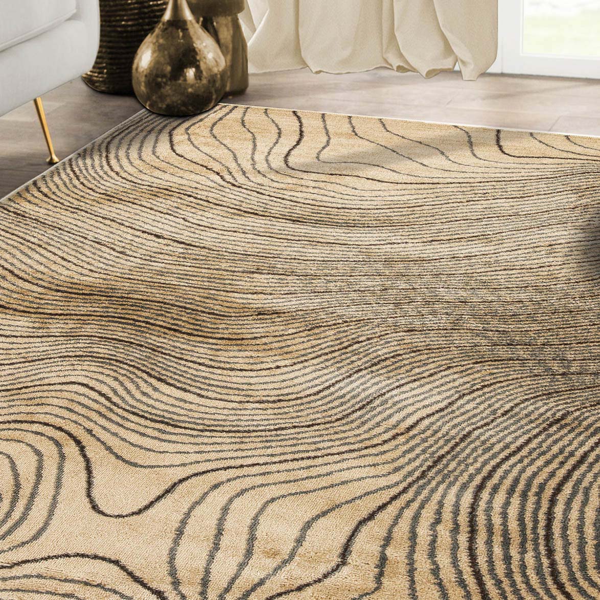 Veer Modern Abstract Wood Grain Indoor Area Rug or Runner - Soft Non-Slip Living Room Carpet for Bedroom, Hallway & Home Decor