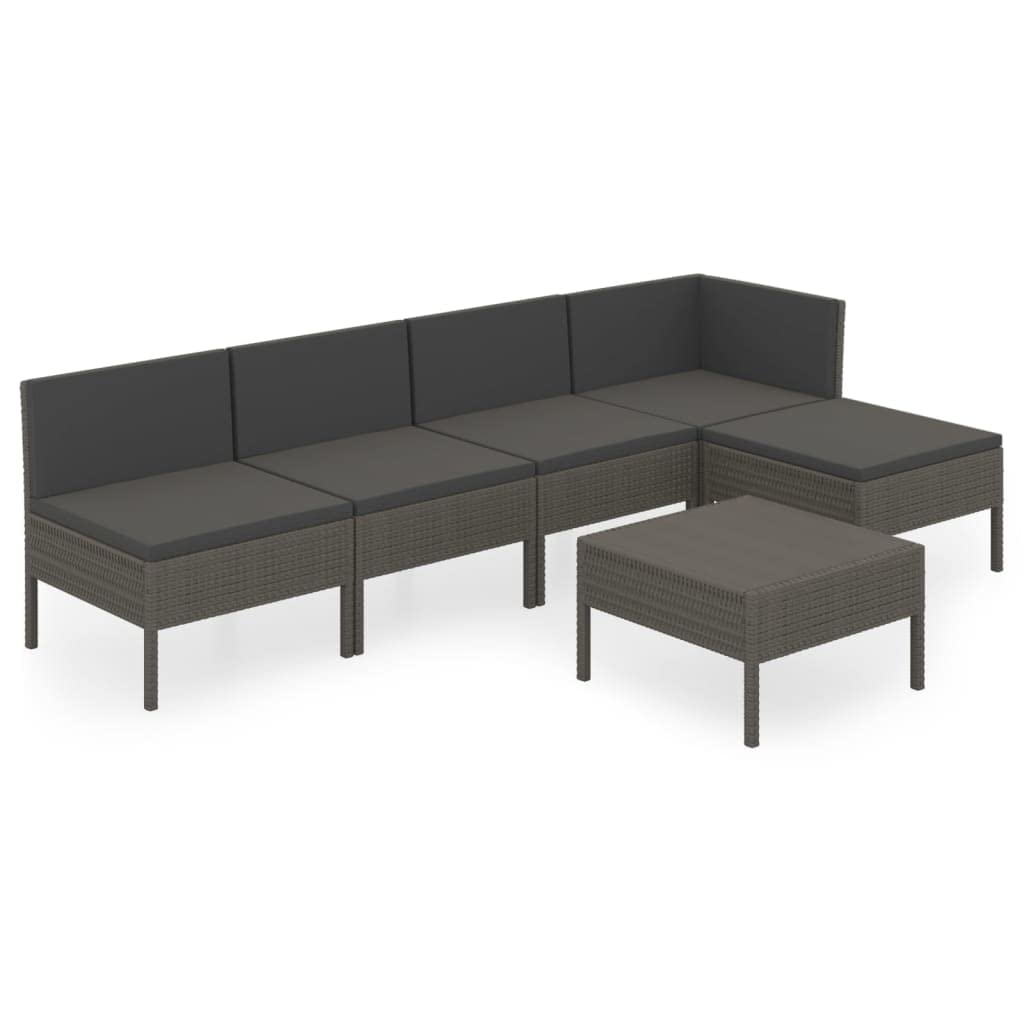 vidaXL 6-Piece Patio Lounge Set, Outdoor Sectional Sofa with Cushions - Modern Farmhouse Style Gray Poly Rattan Furniture for Garden, Backyard & Poolside Relaxation