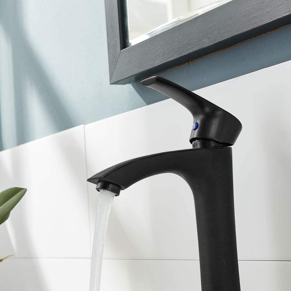 Modern Black Vessel Sink Faucet - Tall Matte Black Bathroom Faucet for Vanity & Basin | Perfect for Contemporary Bathrooms