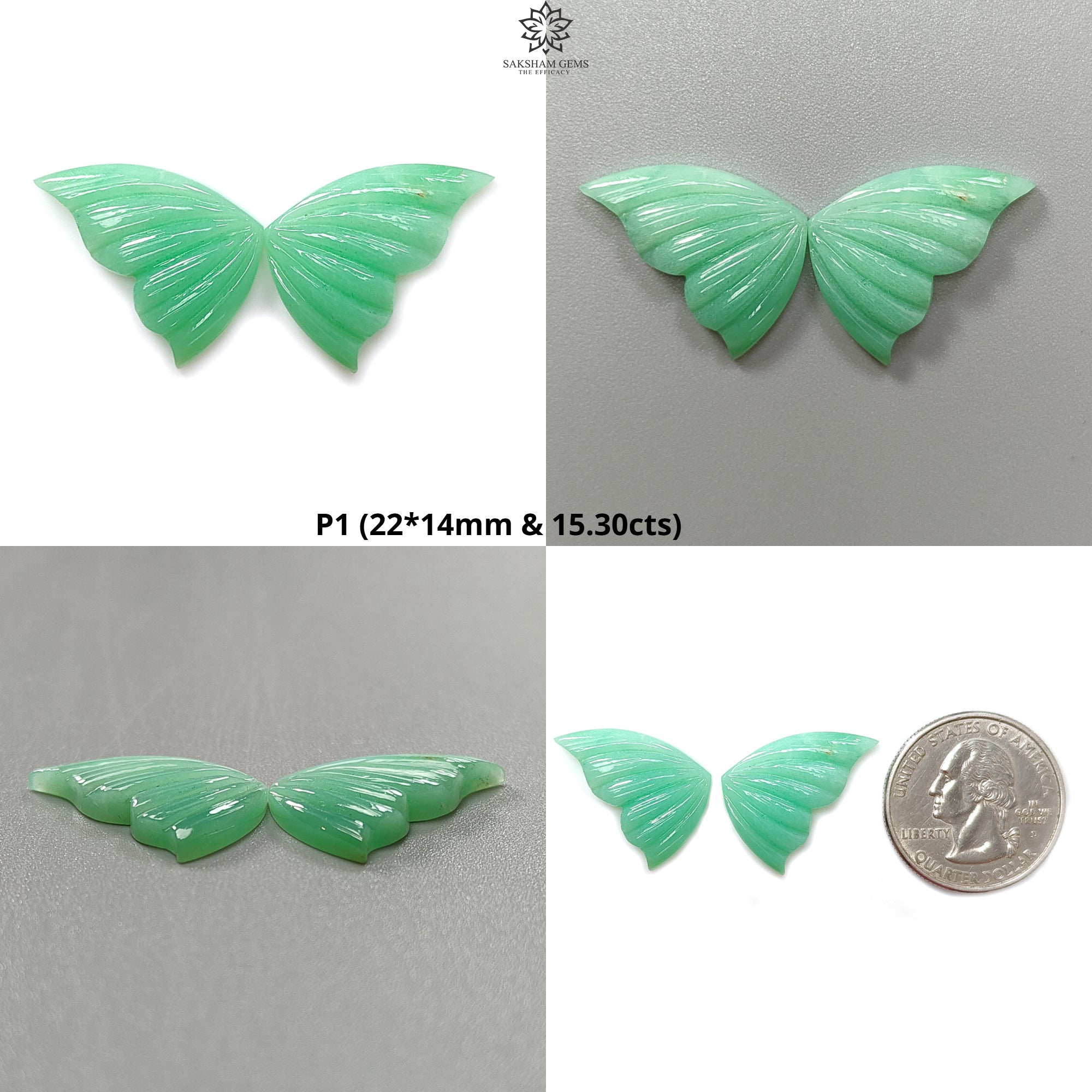 Natural Green Chrysoprase Gemstone Butterfly Carving - Untreated May Birthstone for Handmade Jewelry | Perfect for Necklace Pendants, Earrings & Gift Giving
