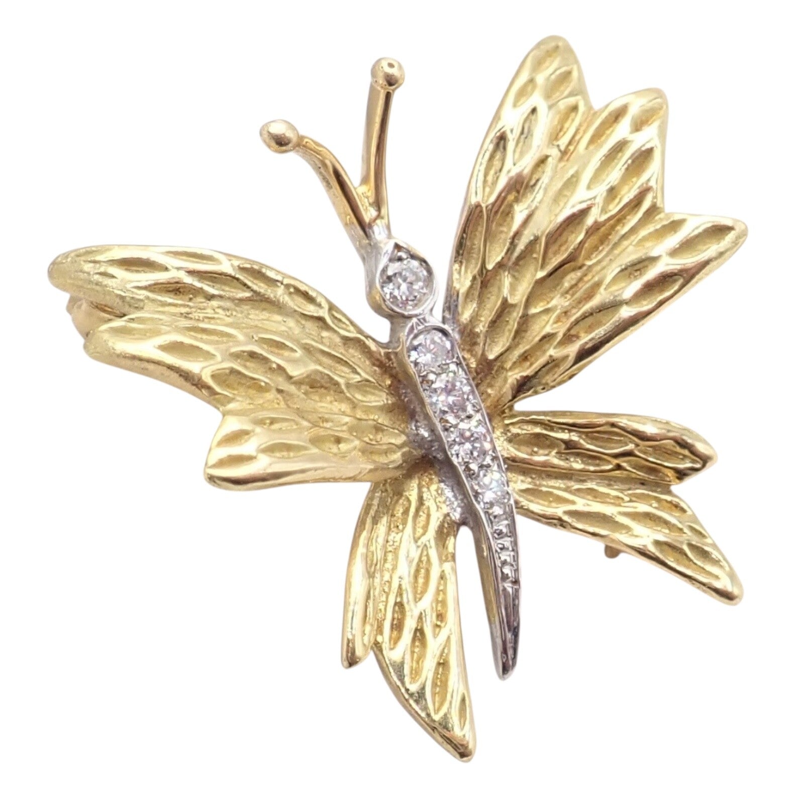 Authentic Tiffany & Co 18k Yellow Gold Platinum Butterfly Diamond Pin Brooch - Elegant Jewelry Gift for Women, Perfect for Weddings, Anniversaries & Special Occasions