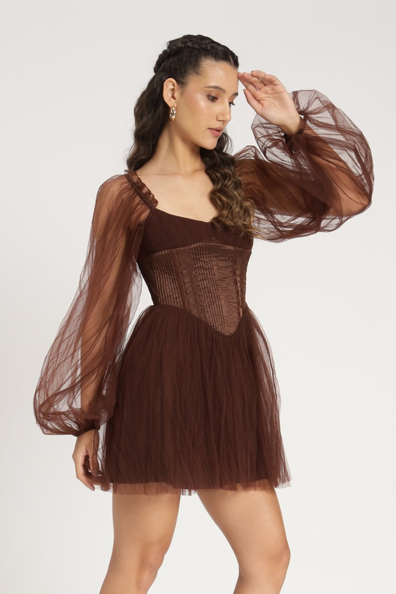 Tara Mini Dress in Coffee Brown - Elegant Women's Short Dress for Casual & Party Wear - Perfect for Date Nights, Cocktail Parties & Summer Outfits