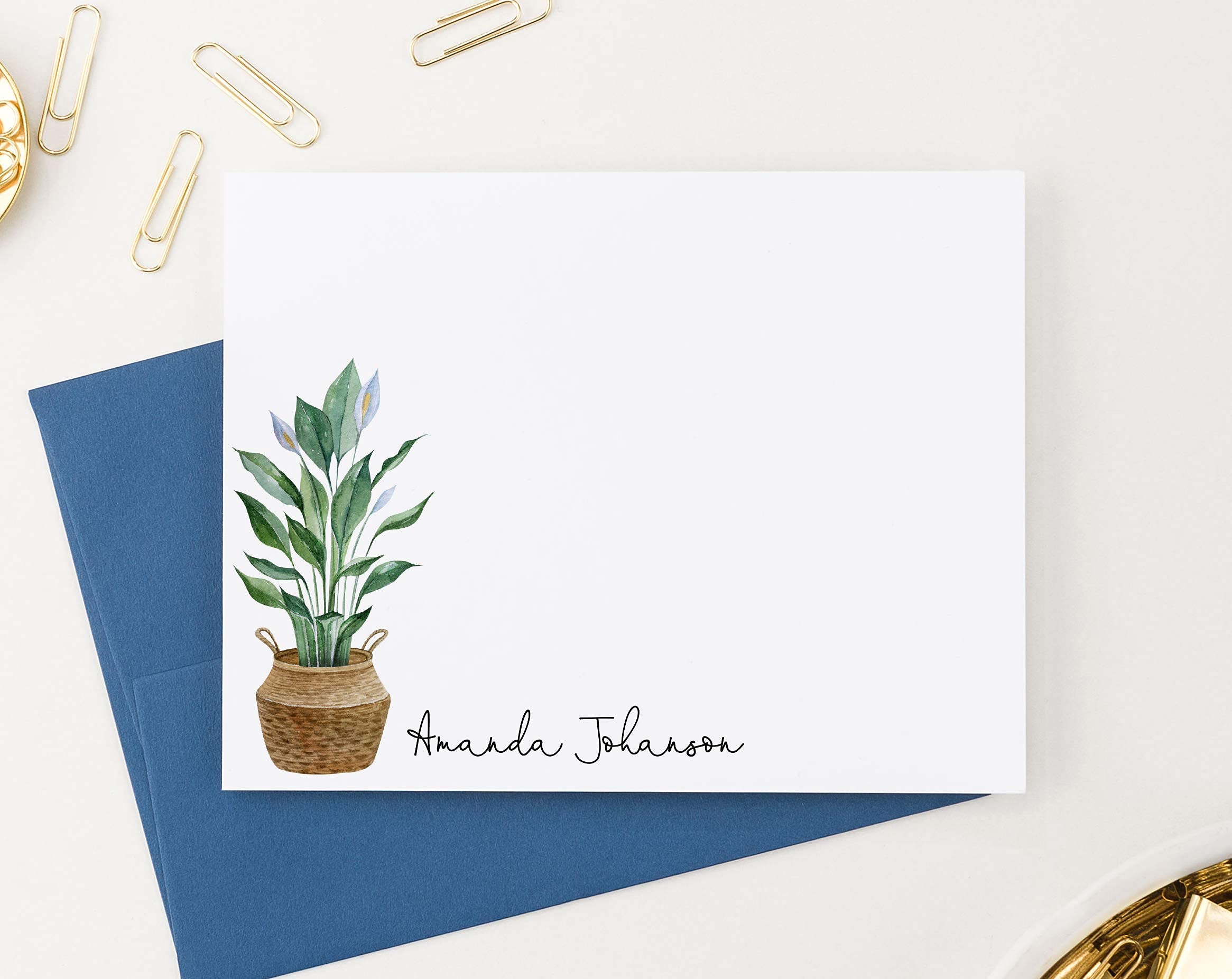 Personalized Greenery Stationery Set for Women - 20 Flat Note Cards & Envelopes - Plant-Themed Writing Paper - Custom Colors & Quantities - Perfect for Thank You Notes, Wedding Invitations & Gift Cards