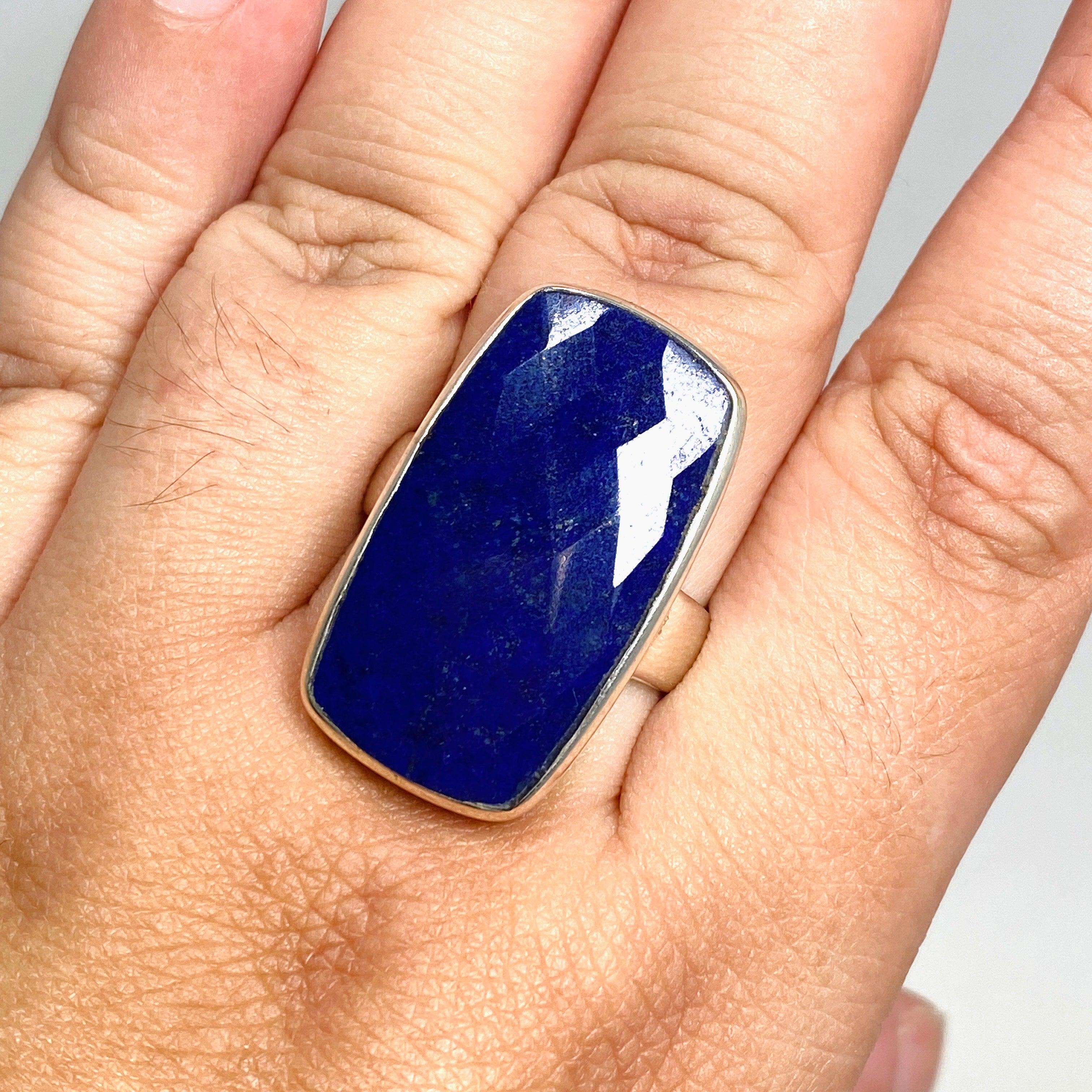Lapis Lazuli Faceted Rectangular Ring - Size 12 Sterling Silver Jewelry for Women - Elegant Statement Ring for Gifts, Parties & Special Occasions