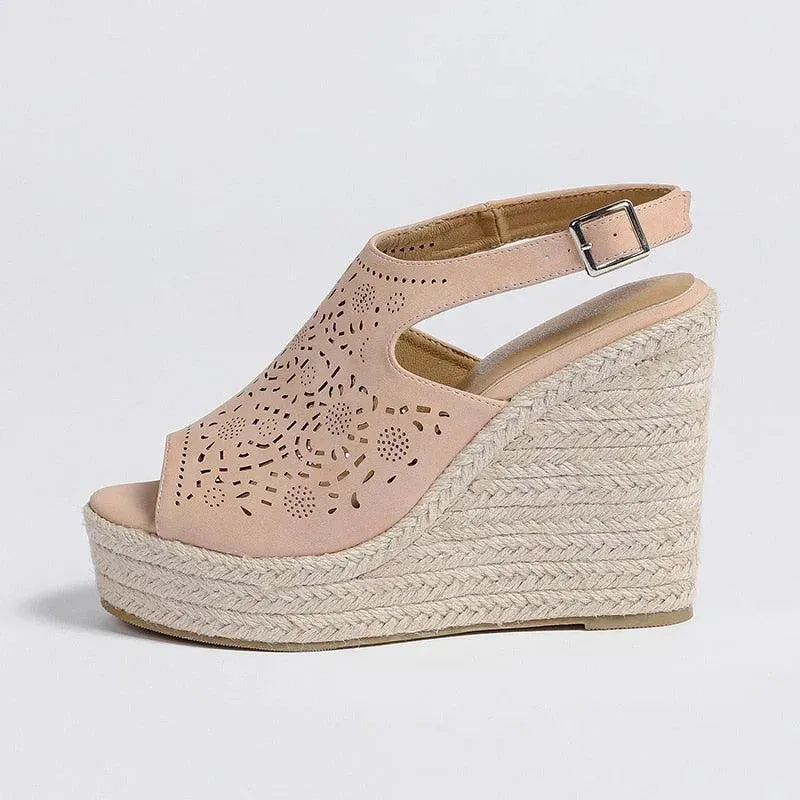 Women's Comfortable Peep Toe Leather Wedge Sandals with Cushioned Footbed - Perfect for Summer, Beach, and Casual Outings